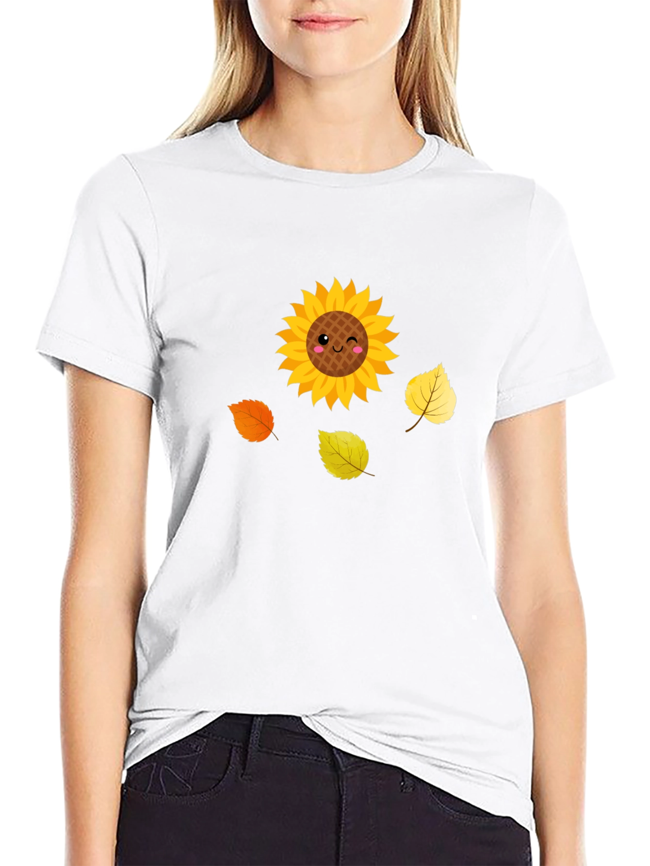Cute Sunflower Graphic Tee - Black