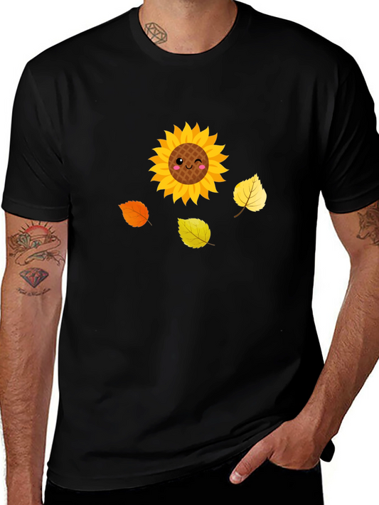 Cute Sunflower Graphic Tee - Black