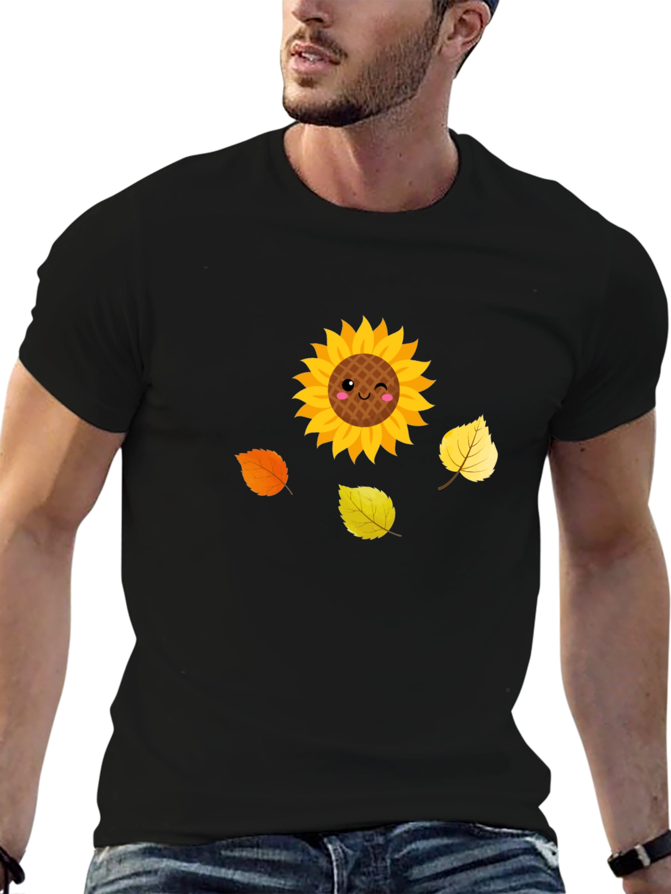 Cute Sunflower Graphic Tee - Black