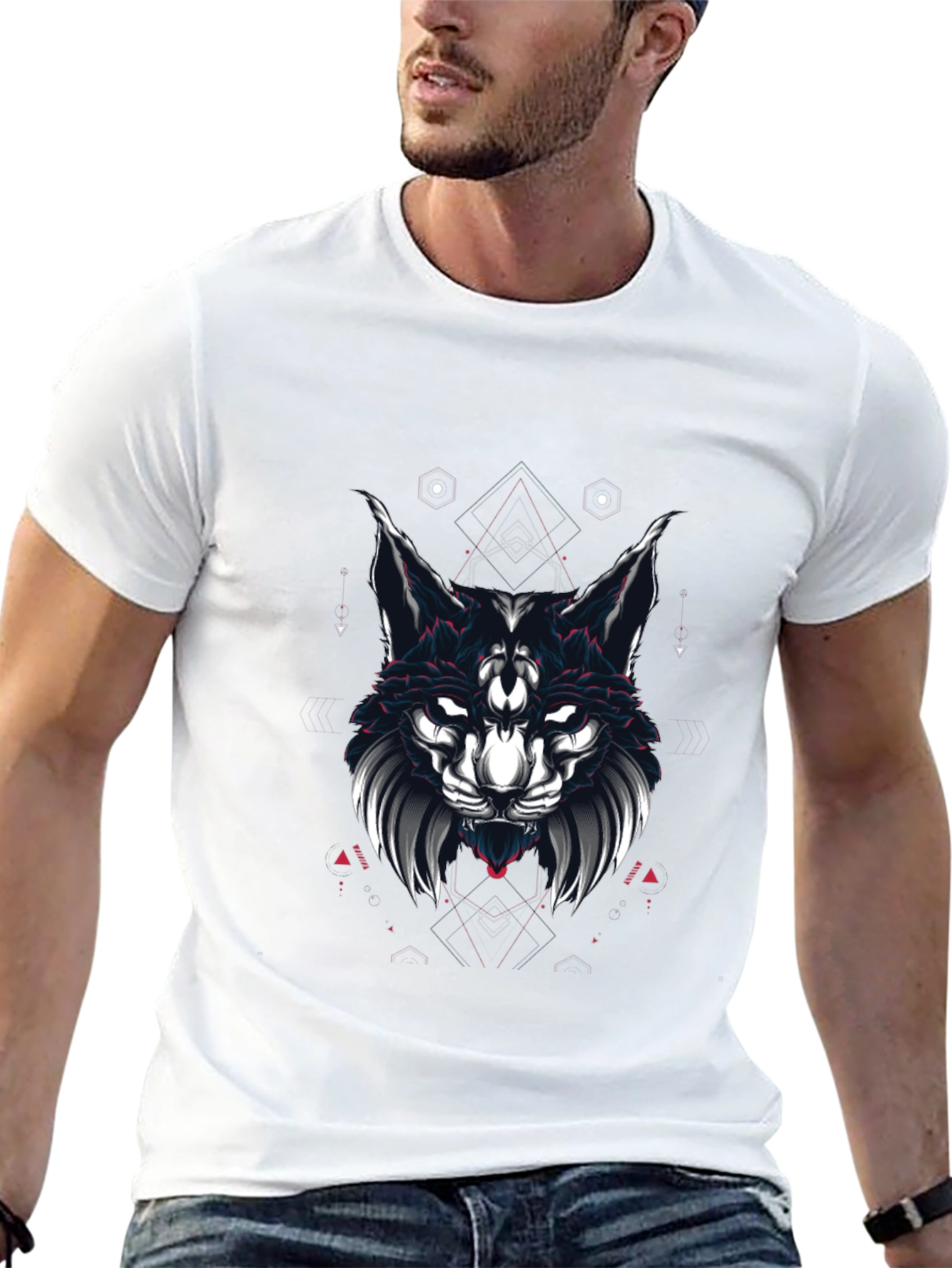 Mystic Wolf Graphic Tee - Black Cotton Blend