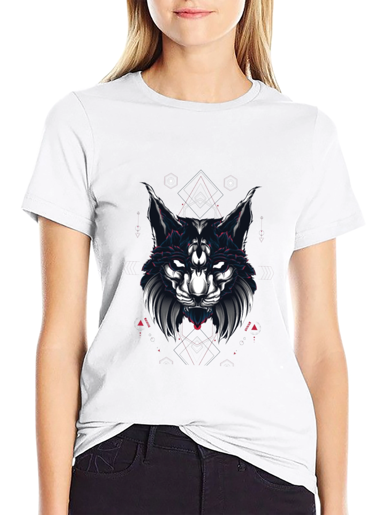 Mystic Wolf Graphic Tee - Black Cotton Blend