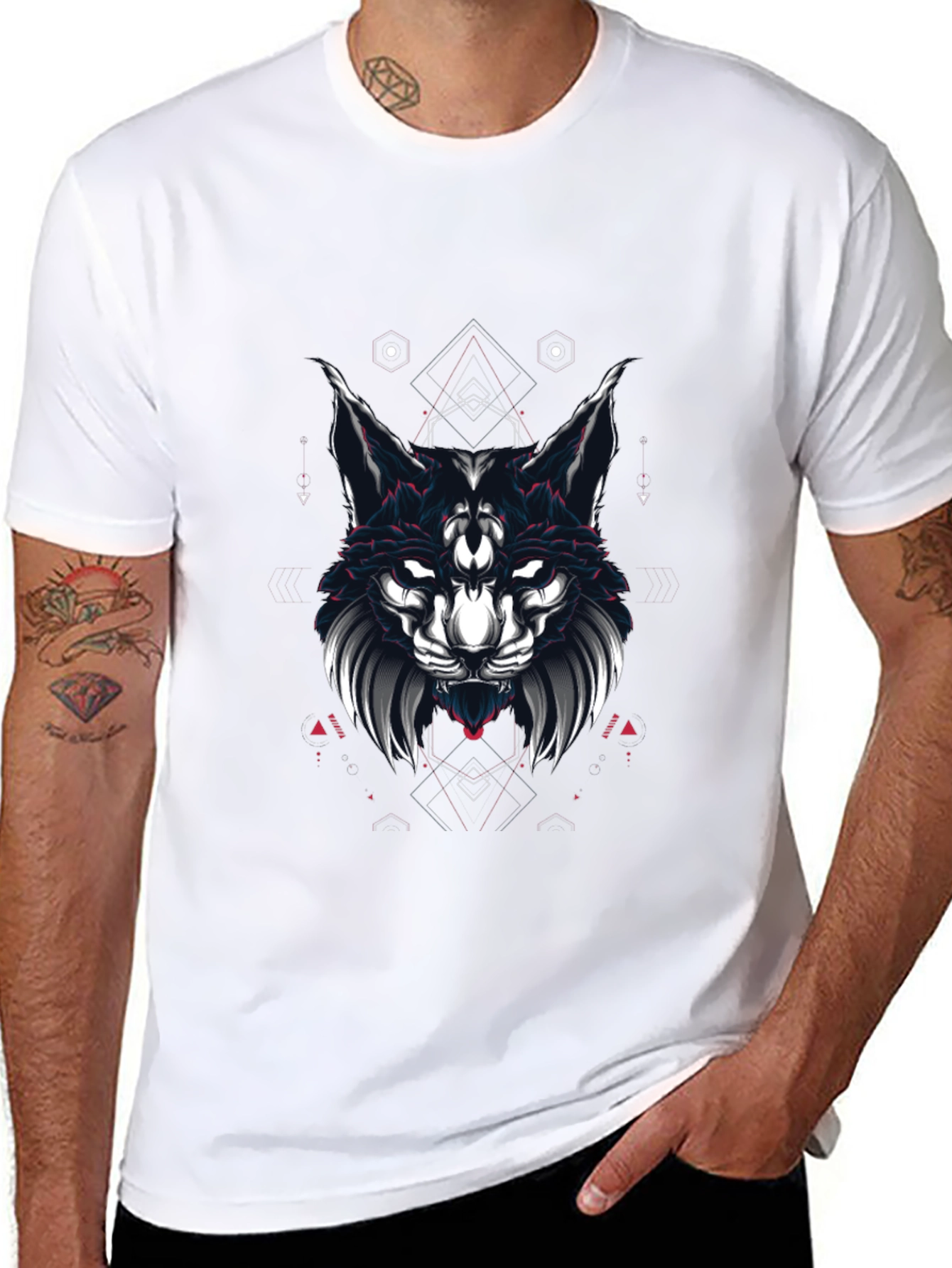 Mystic Wolf Graphic Tee - Black Cotton Blend