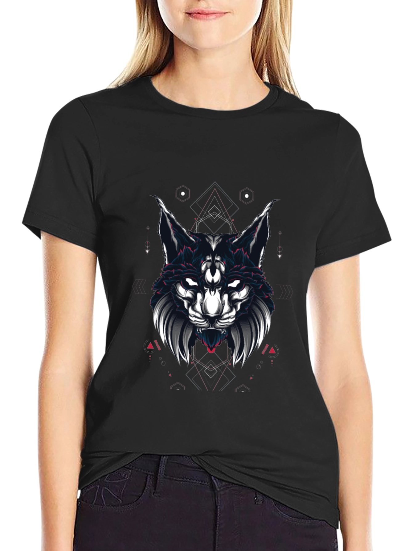Mystic Wolf Graphic Tee - Black Cotton Blend