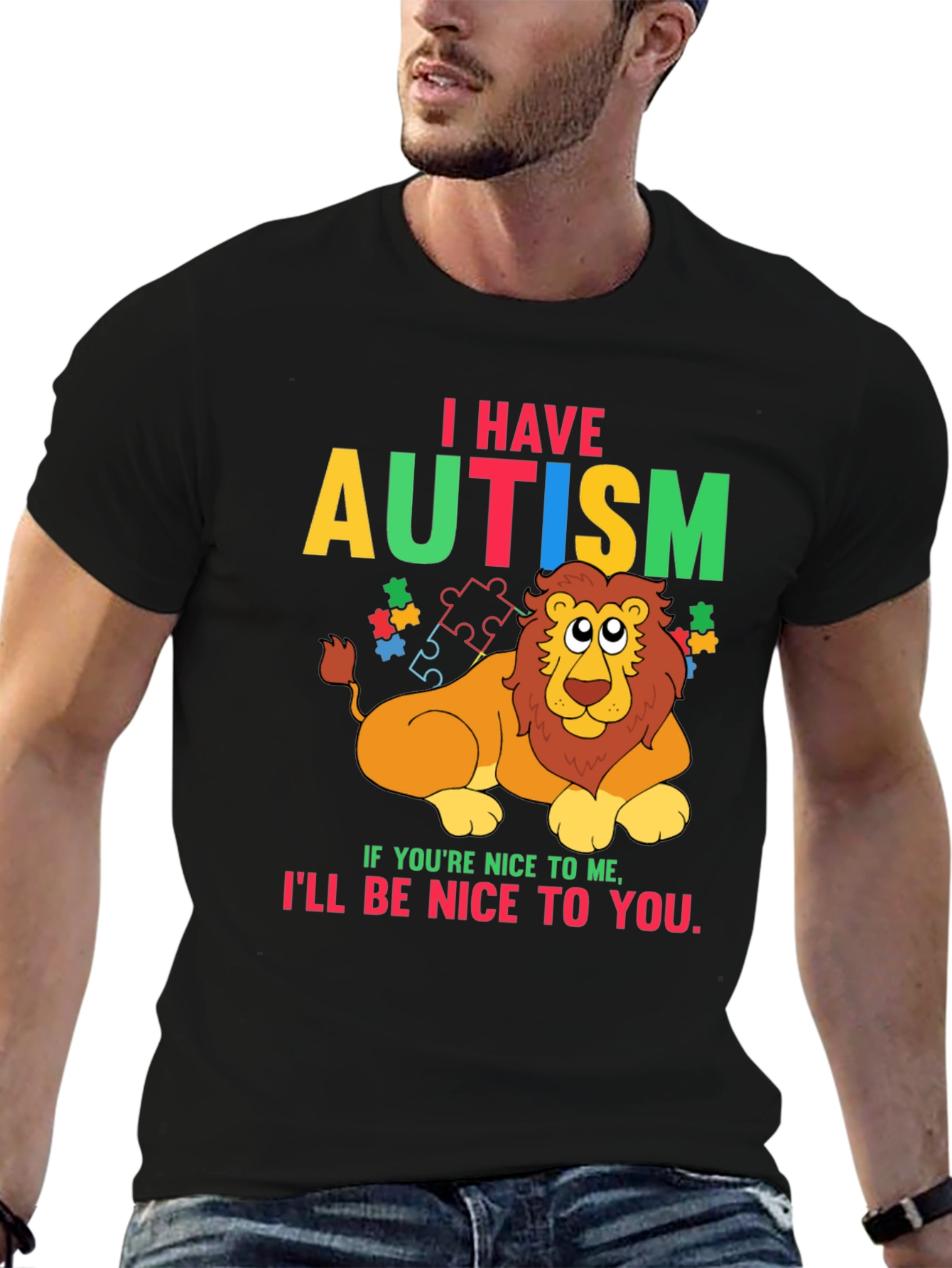 Autism Awareness Lion Graphic T-Shirt - Be Nice