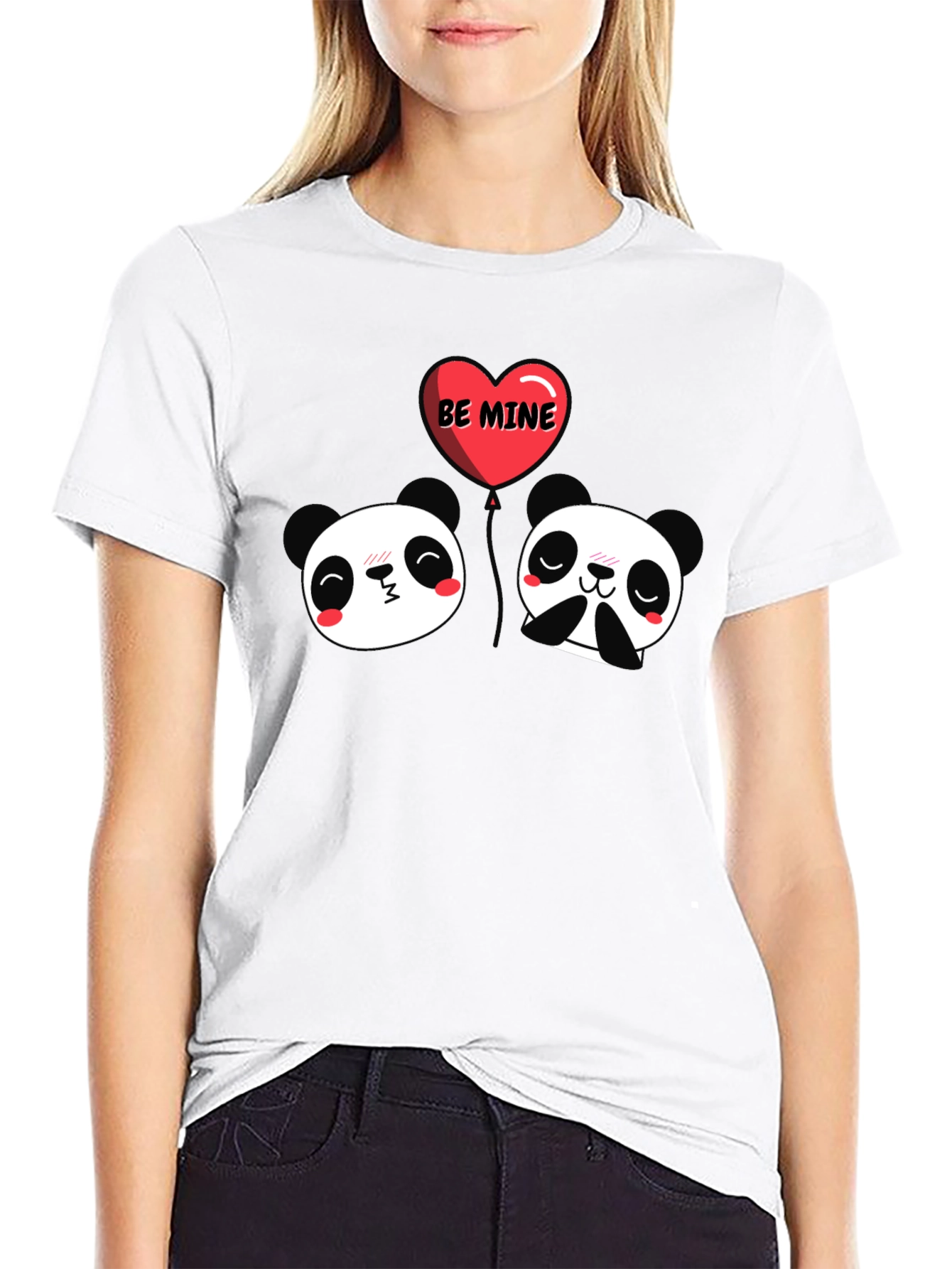 Cute Panda Valentines Day Black T-Shirt