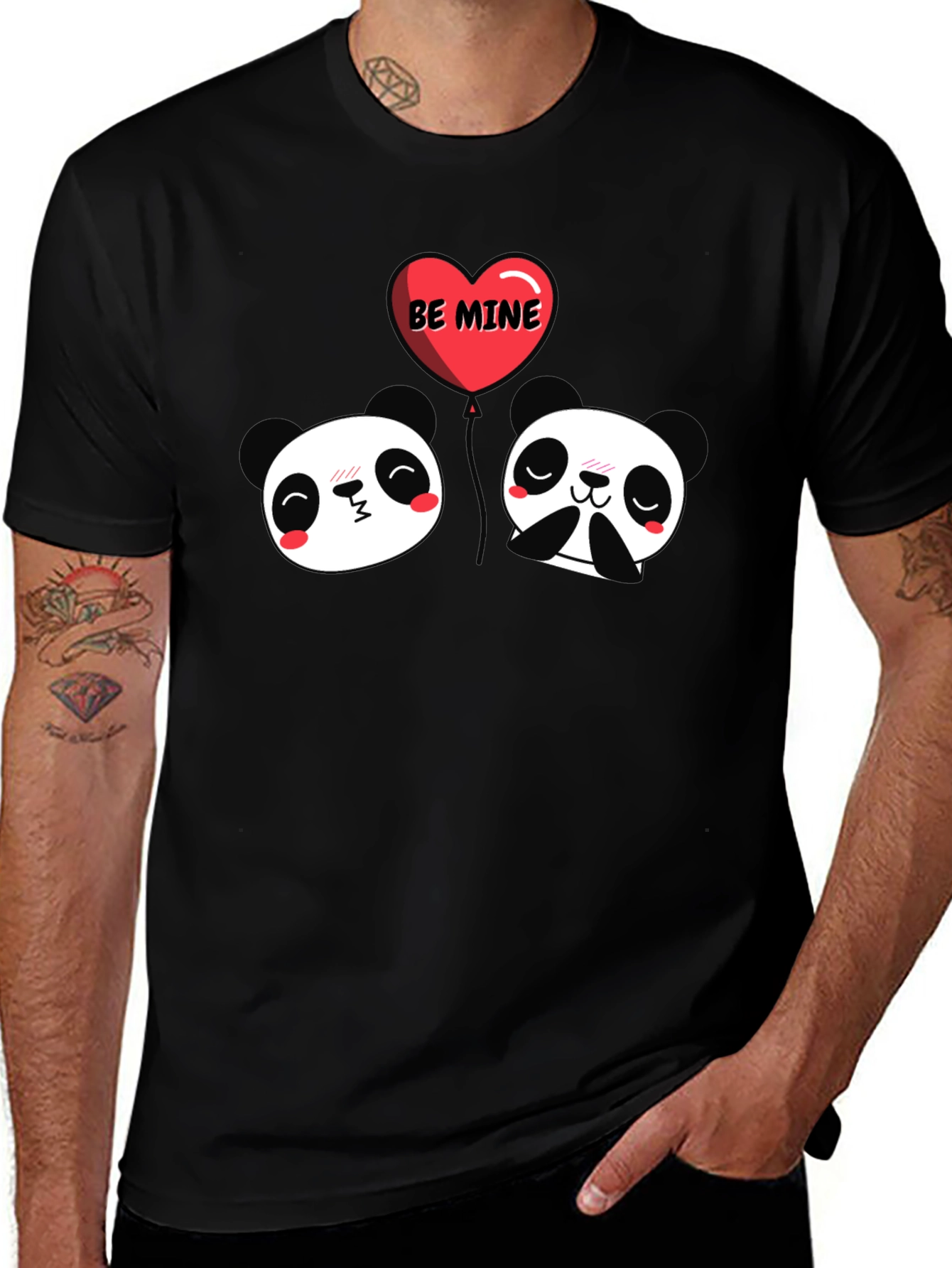 Cute Panda Valentines Day Black T-Shirt