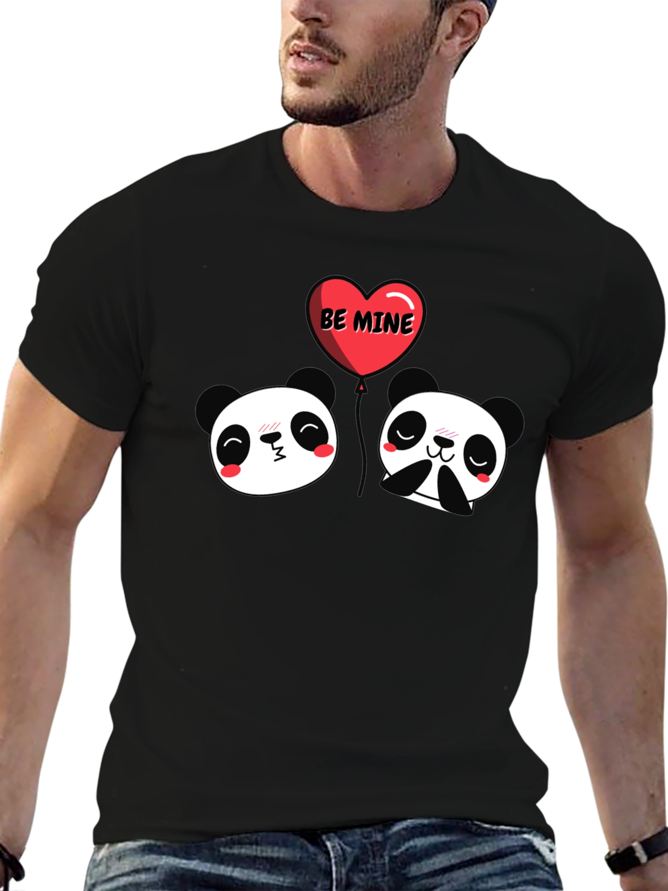 Cute Panda Valentines Day Black T-Shirt