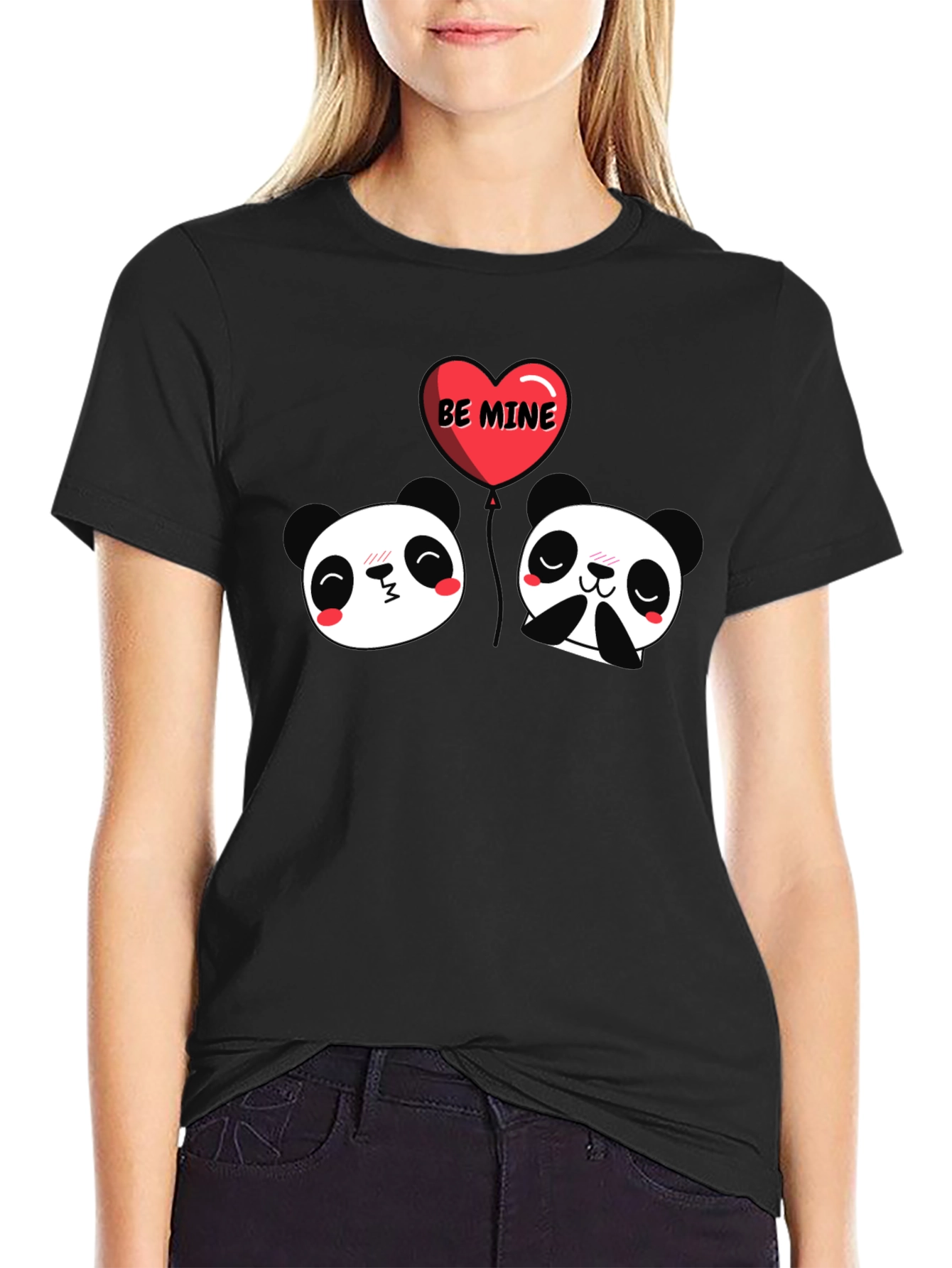 Cute Panda Valentines Day Black T-Shirt