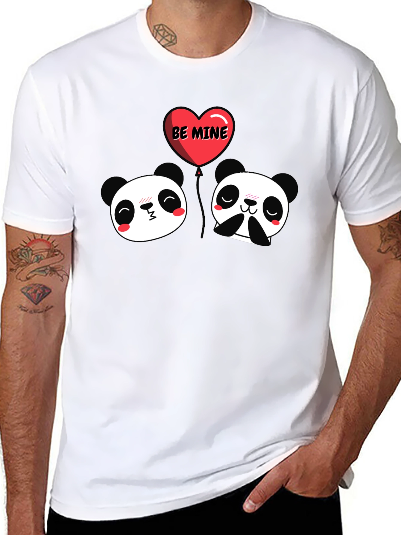 Cute Panda Valentines Day Black T-Shirt