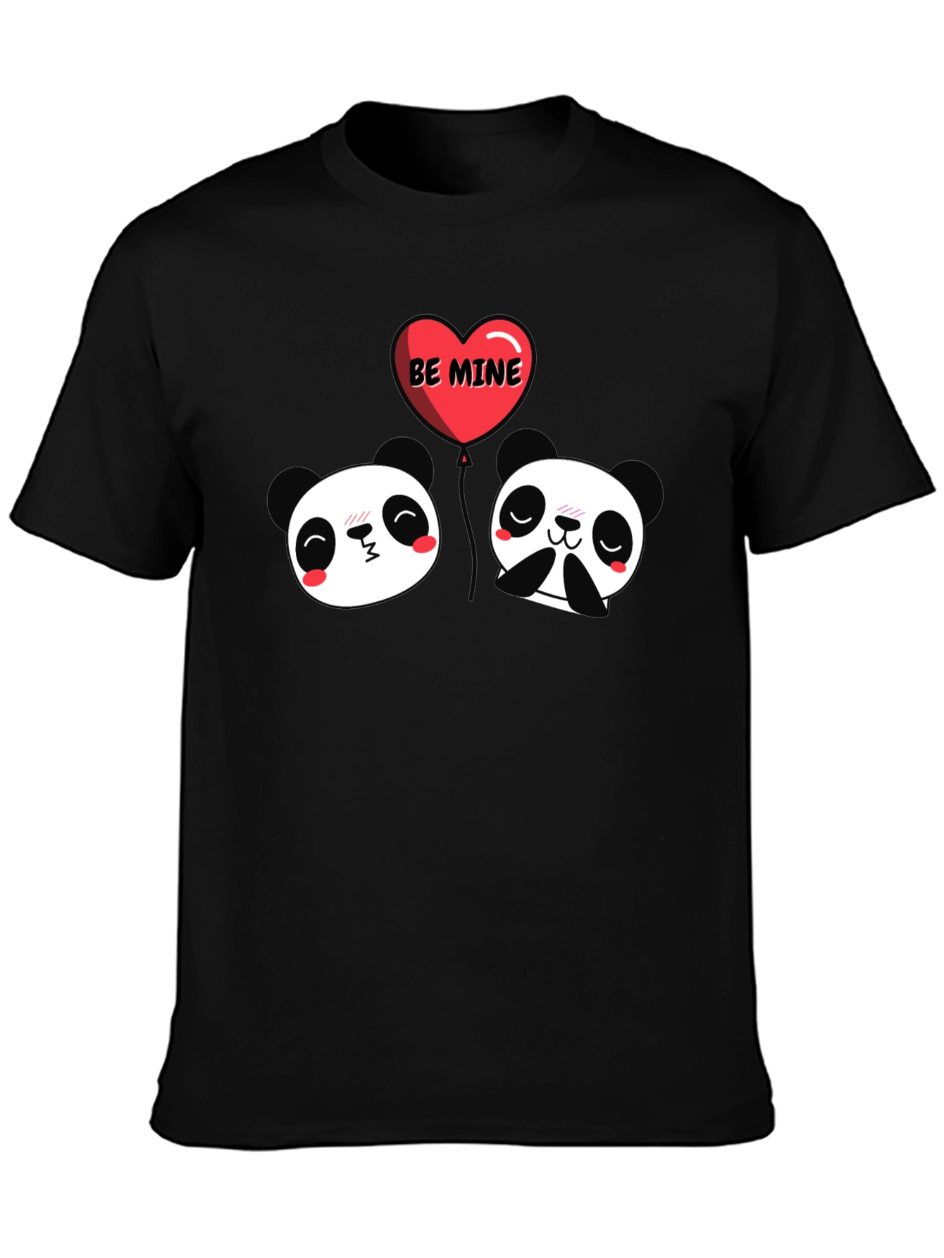 Cute Panda Valentines Day Black T-Shirt