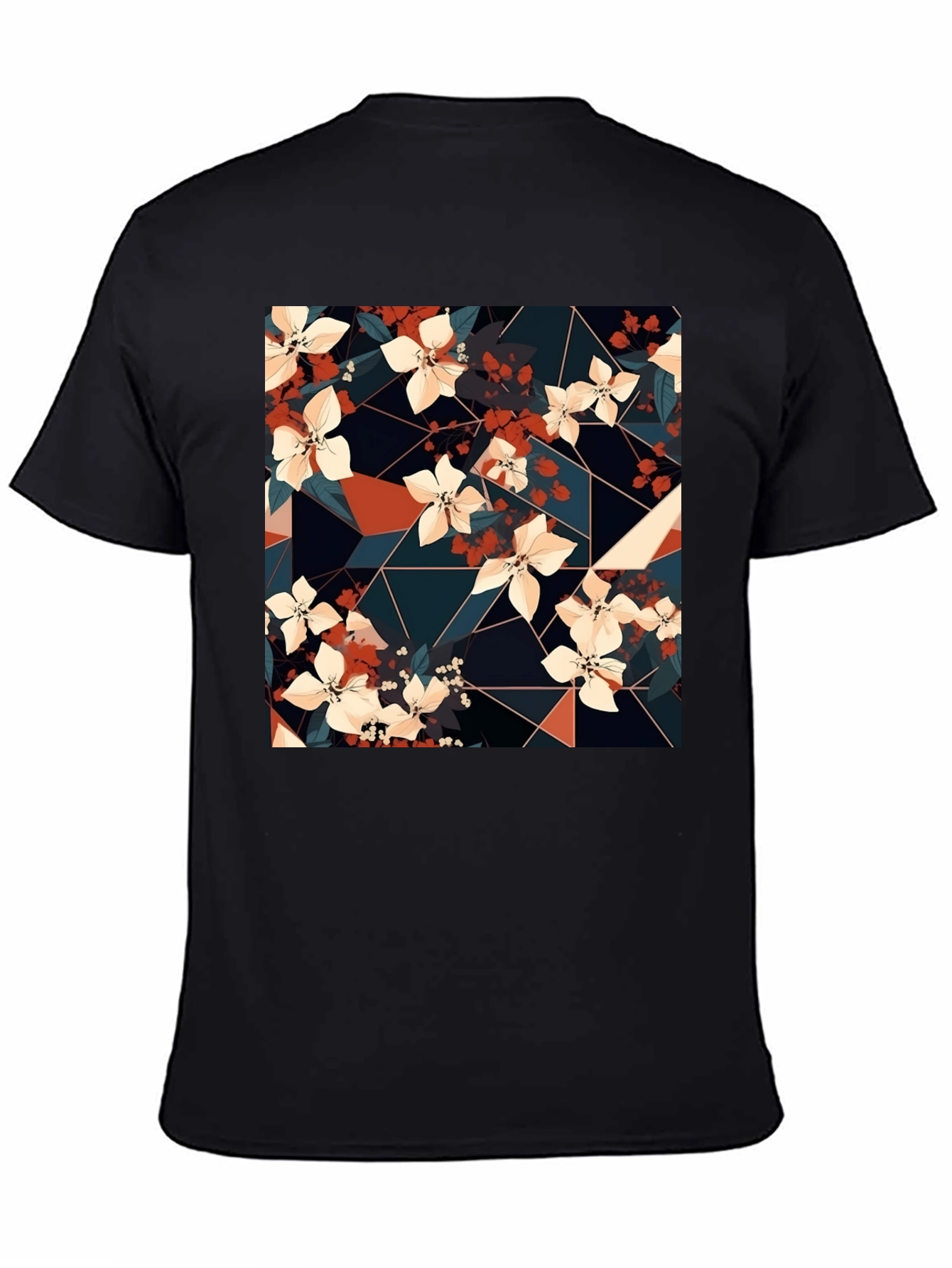 Floral Geometric Print Black T-Shirt