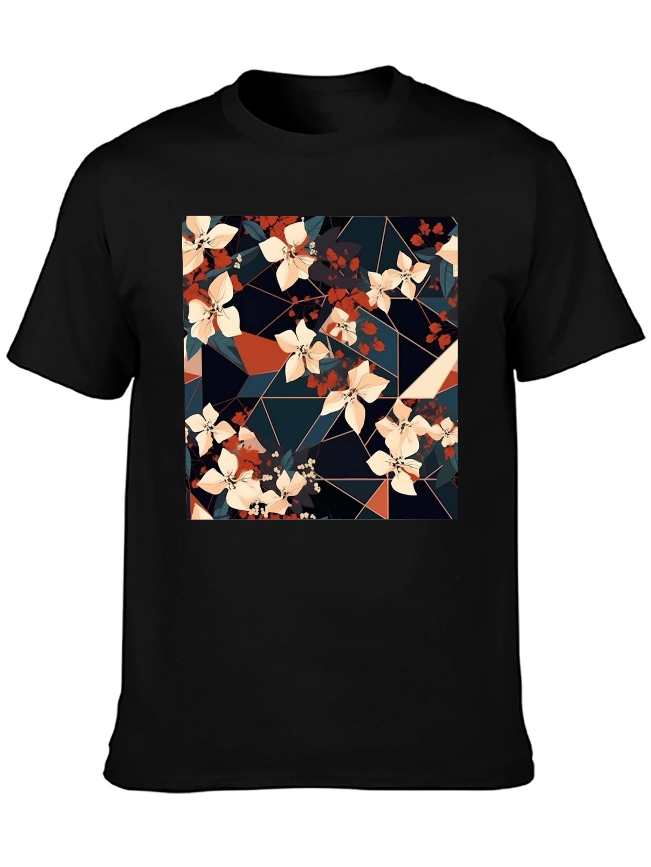 Floral Geometric Print Black T-Shirt