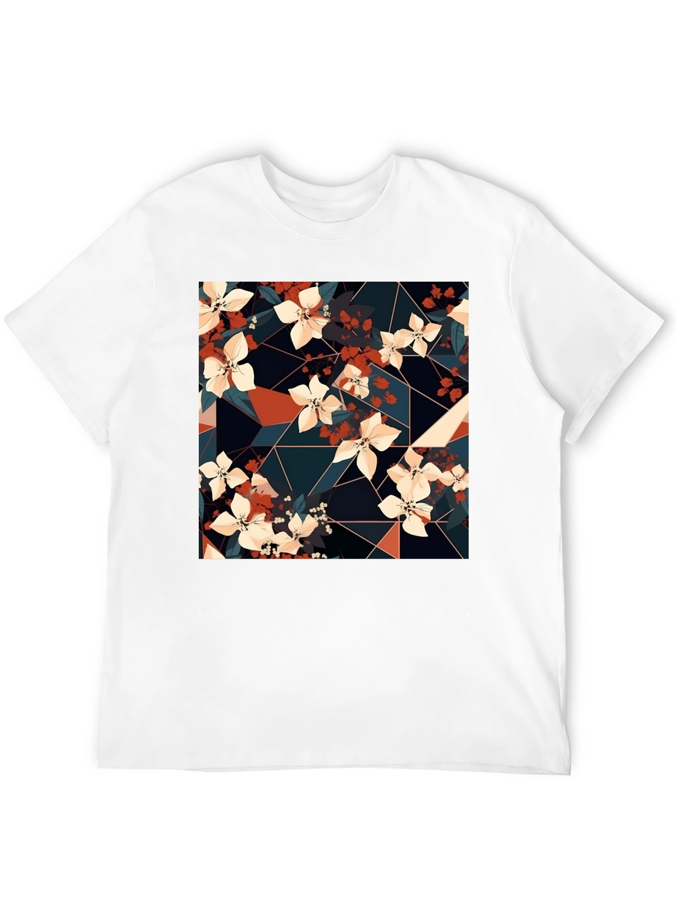 Floral Geometric Print Black T-Shirt