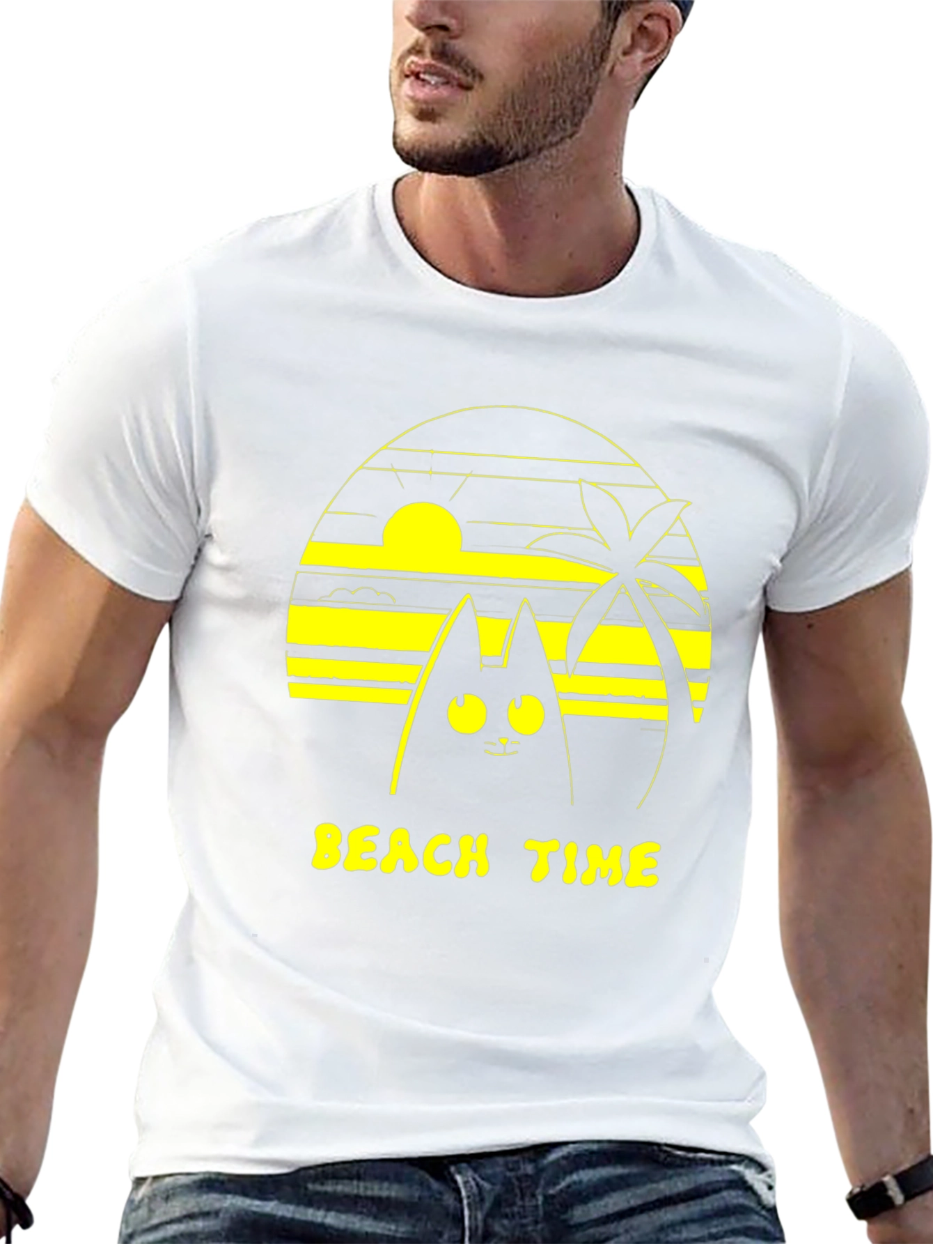 Beach Time Cat Graphic Tee - Unisex Black T-Shirt
