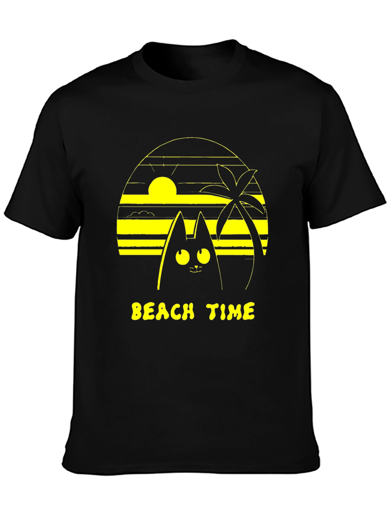Beach Time Cat Graphic Tee - Unisex Black T-Shirt