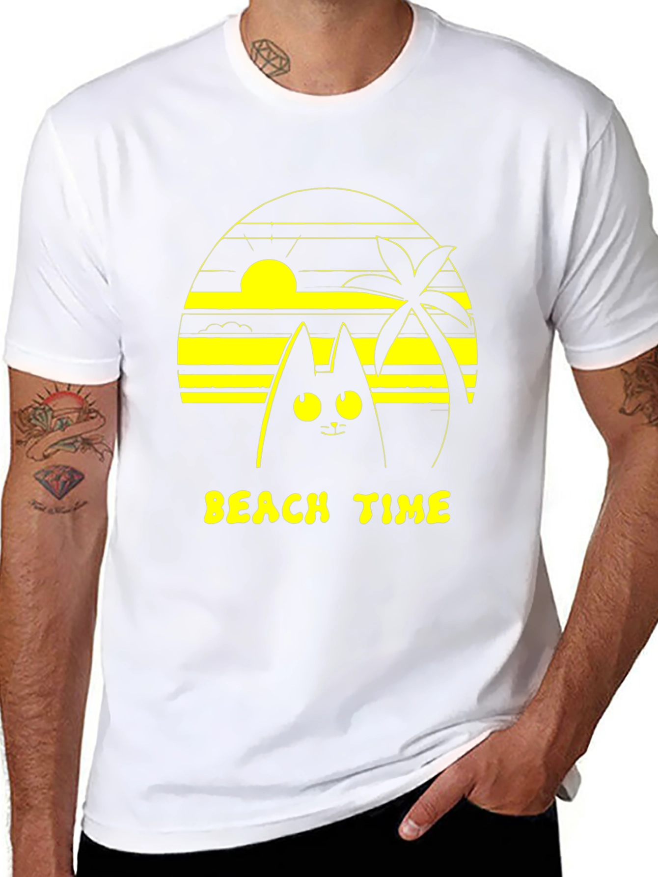 Beach Time Cat Graphic Tee - Unisex Black T-Shirt