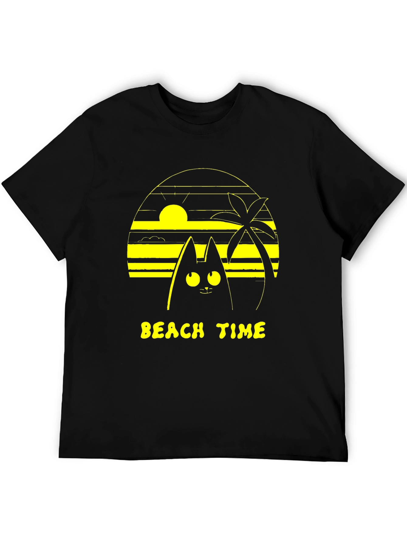 Beach Time Cat Graphic Tee - Unisex Black T-Shirt