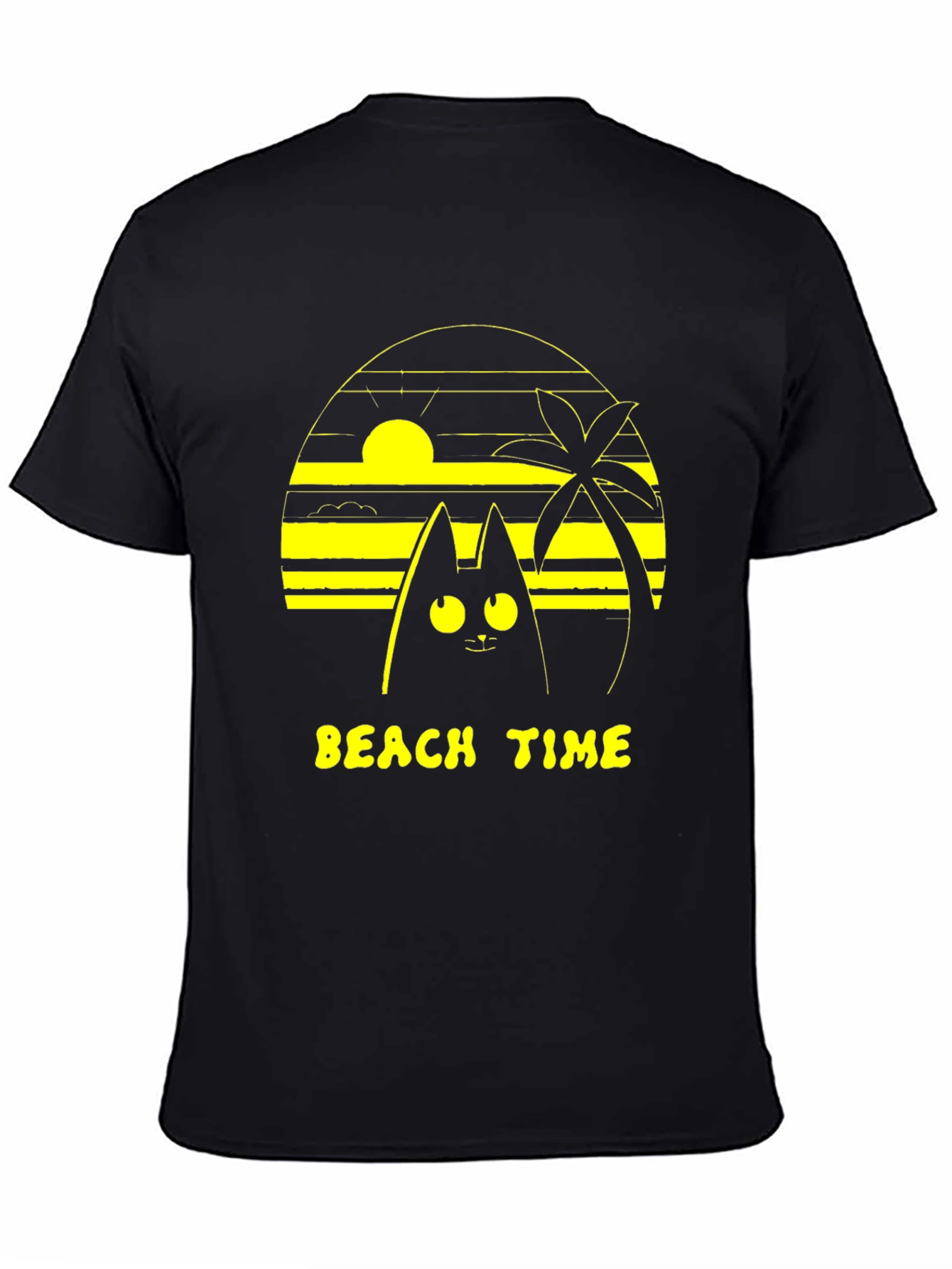 Beach Time Cat Graphic Tee - Unisex Black T-Shirt
