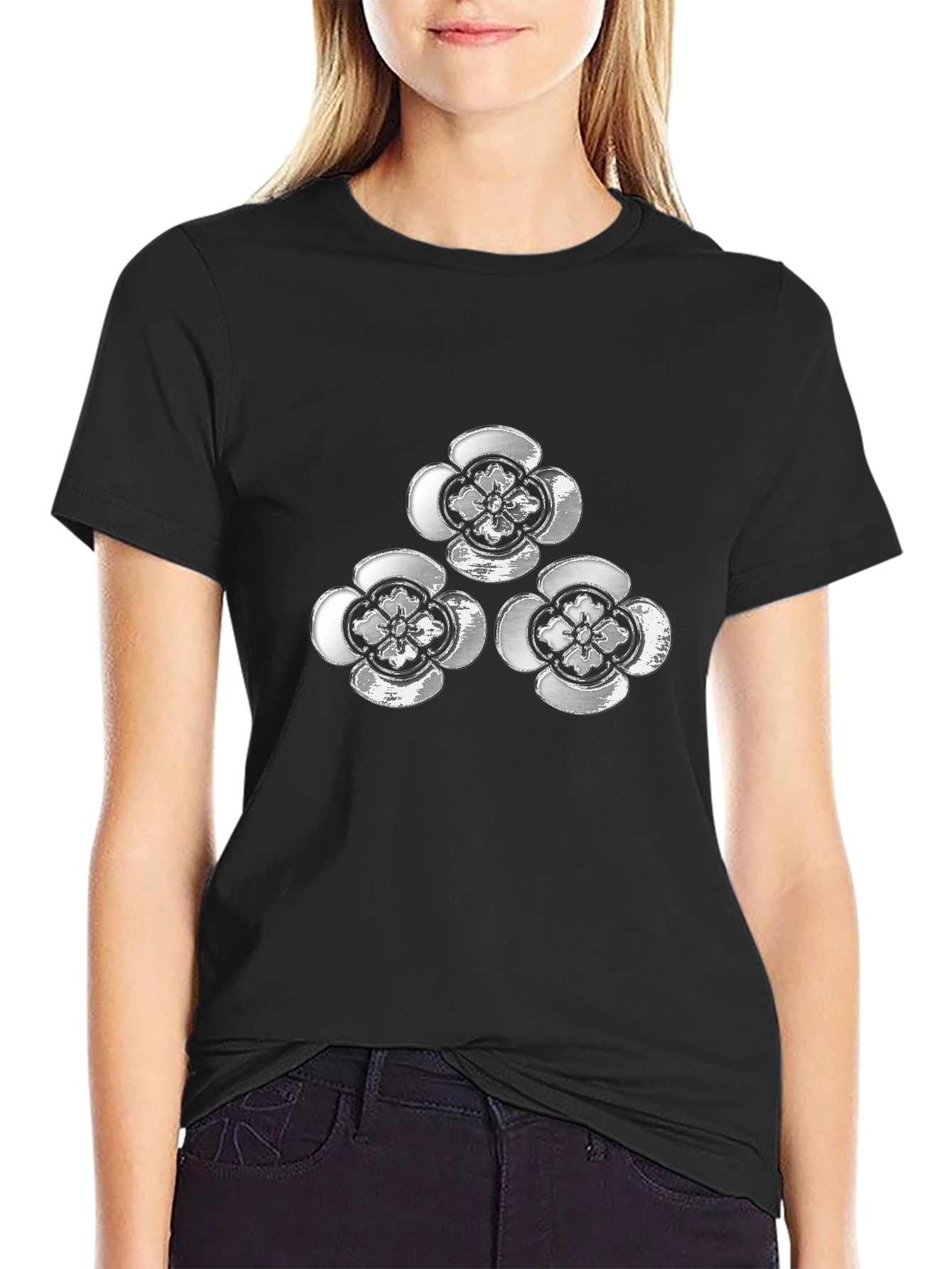 Floral Crest Graphic Tee - Black