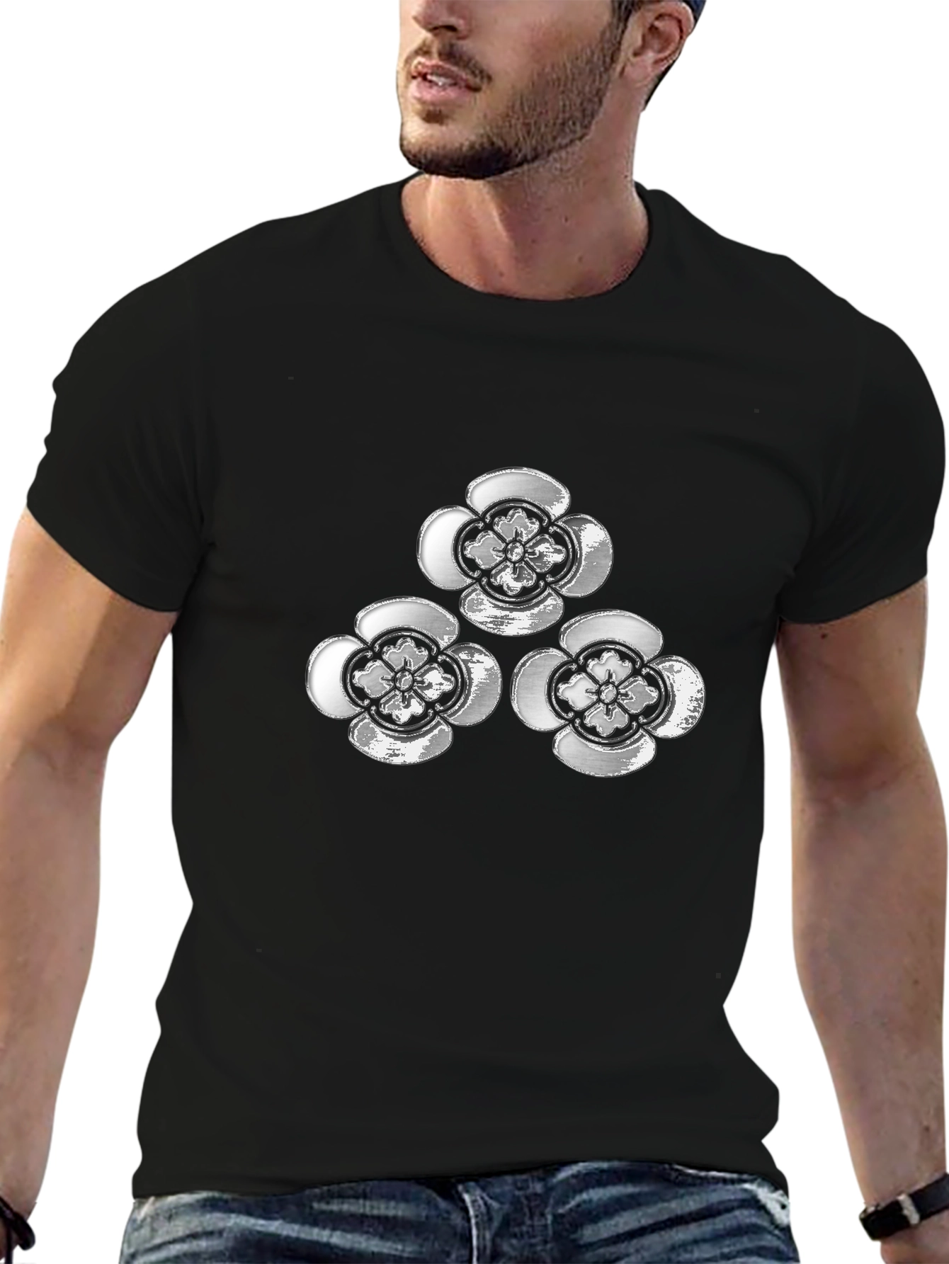 Floral Crest Graphic Tee - Black