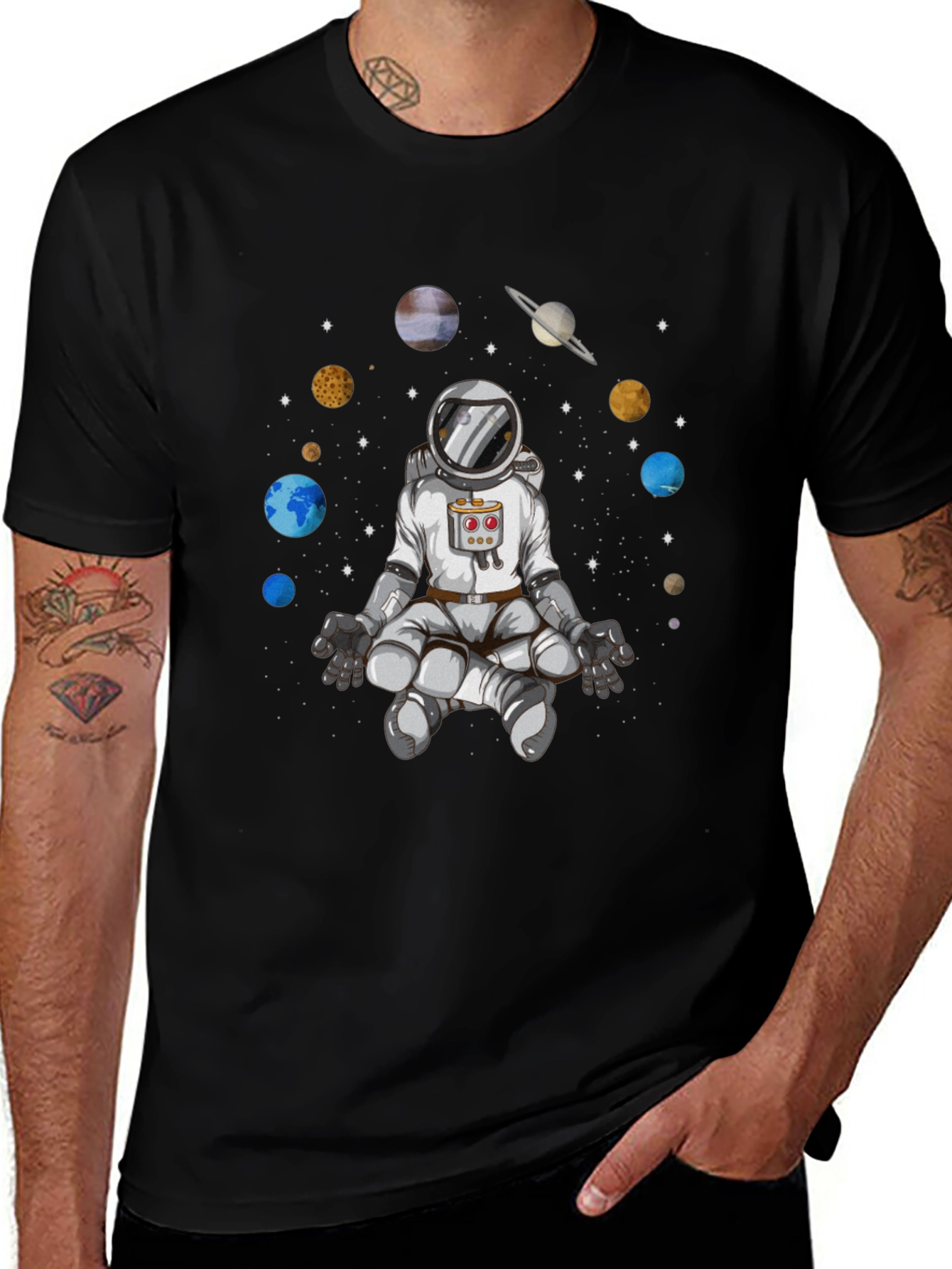 Meditating Astronaut Graphic Tee - Cosmic Harmony