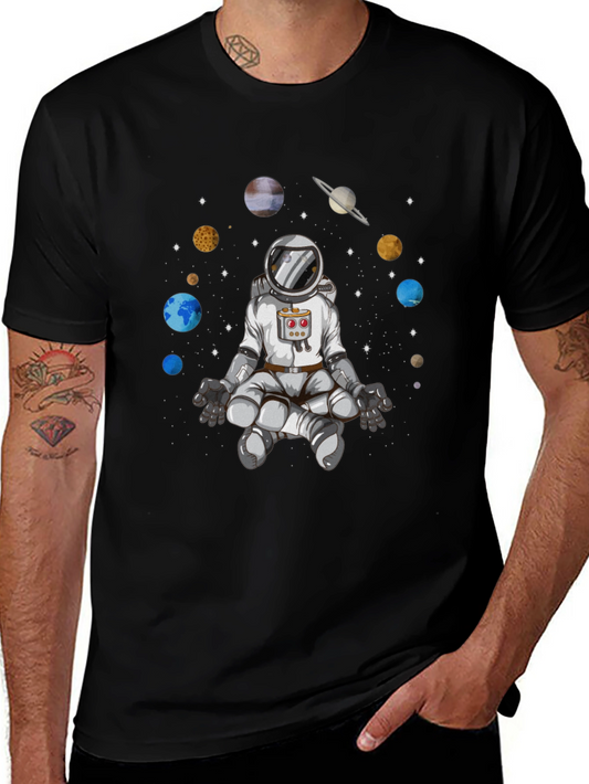 Meditating Astronaut Graphic Tee - Cosmic Harmony