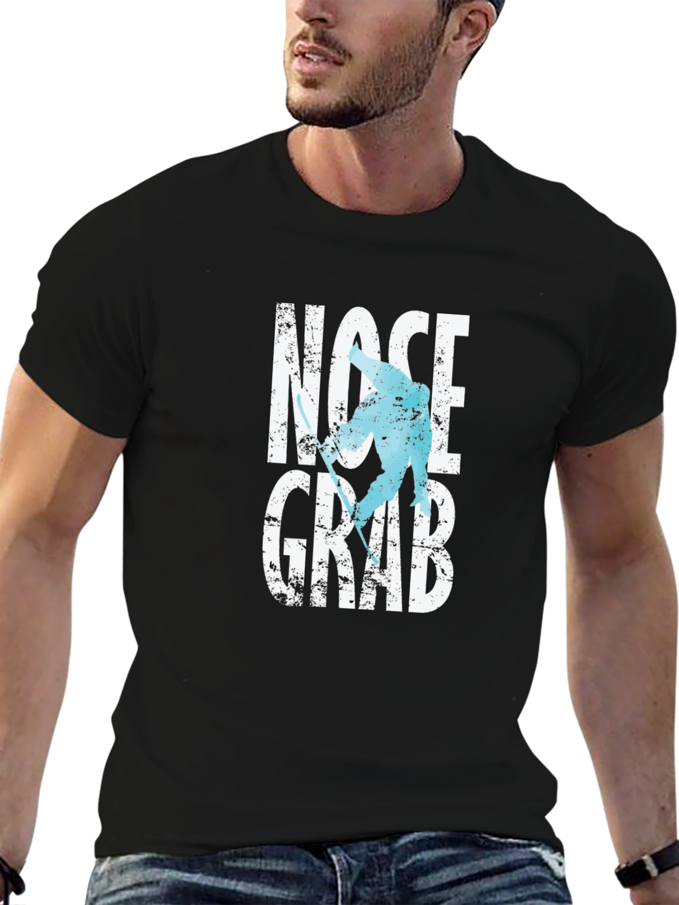 Nose Grab Skier Graphic Tee - Black Cotton T-Shirt