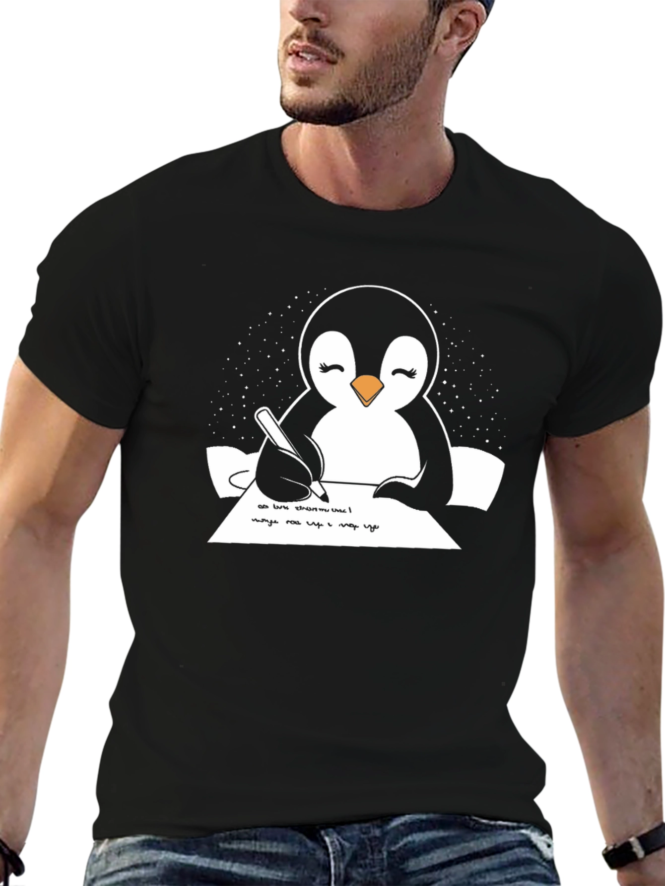 Penguin Writer Graphic Tee - Unisex Cotton T-Shirt