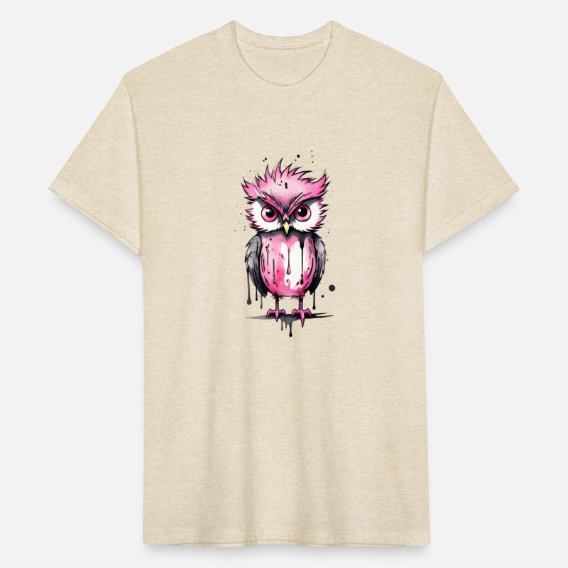 Cute pink owl with tousled hairstyle
