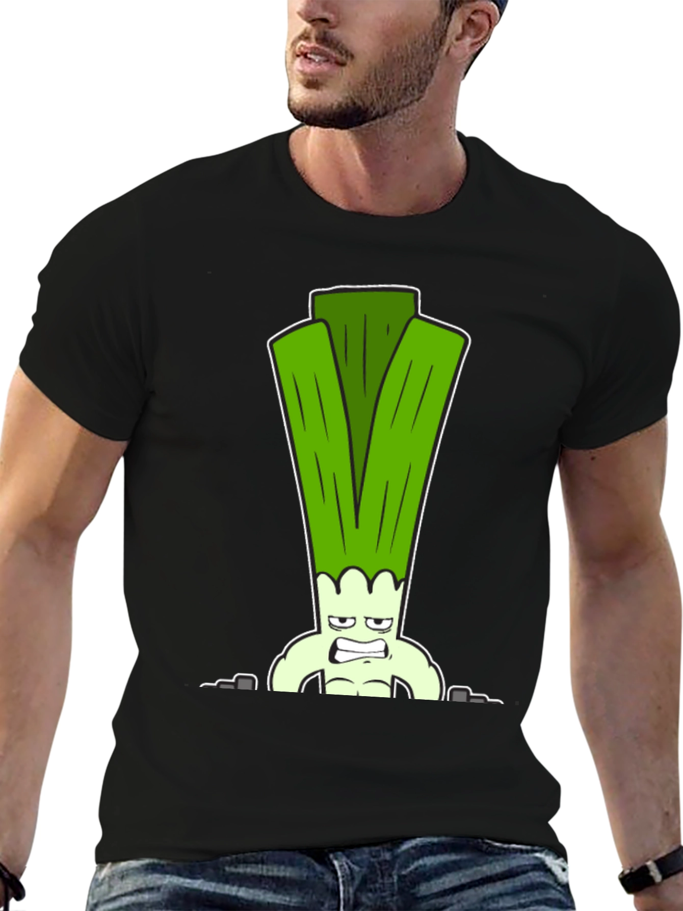 Funny Muscular Leek Graphic T-Shirt