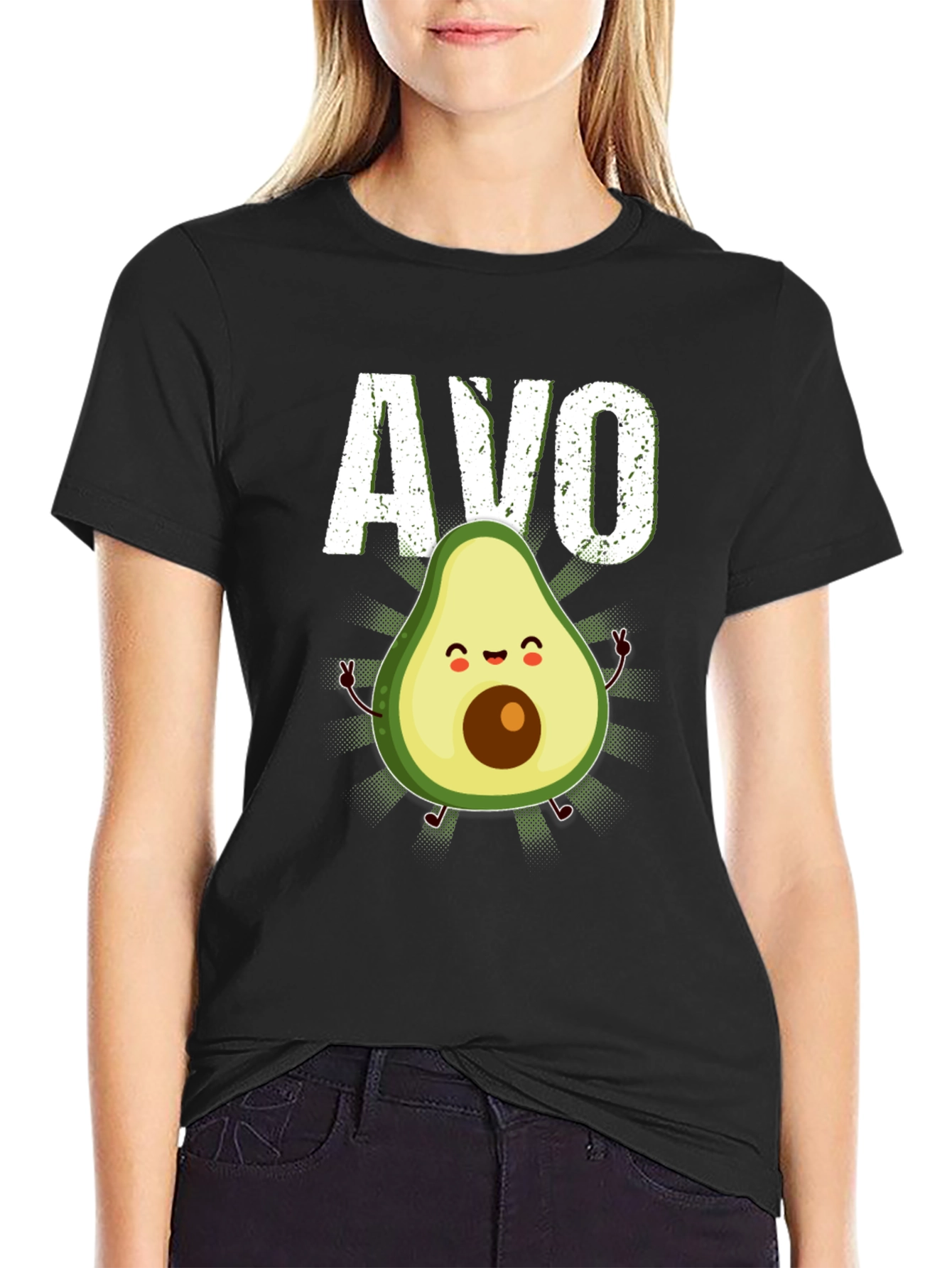 Avo Cute Avocado Graphic T-Shirt - Black