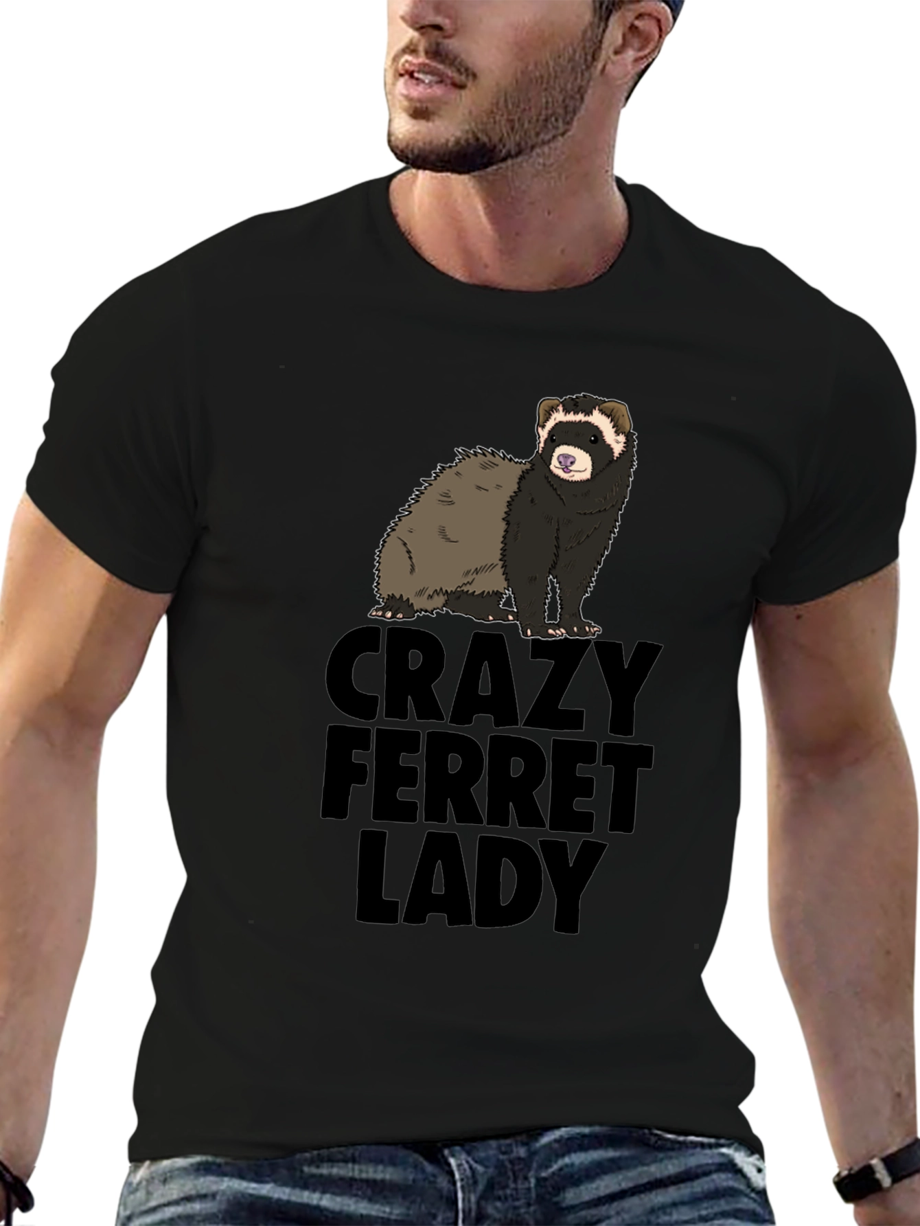 Crazy Ferret Lady Graphic T-Shirt - Novelty Tee