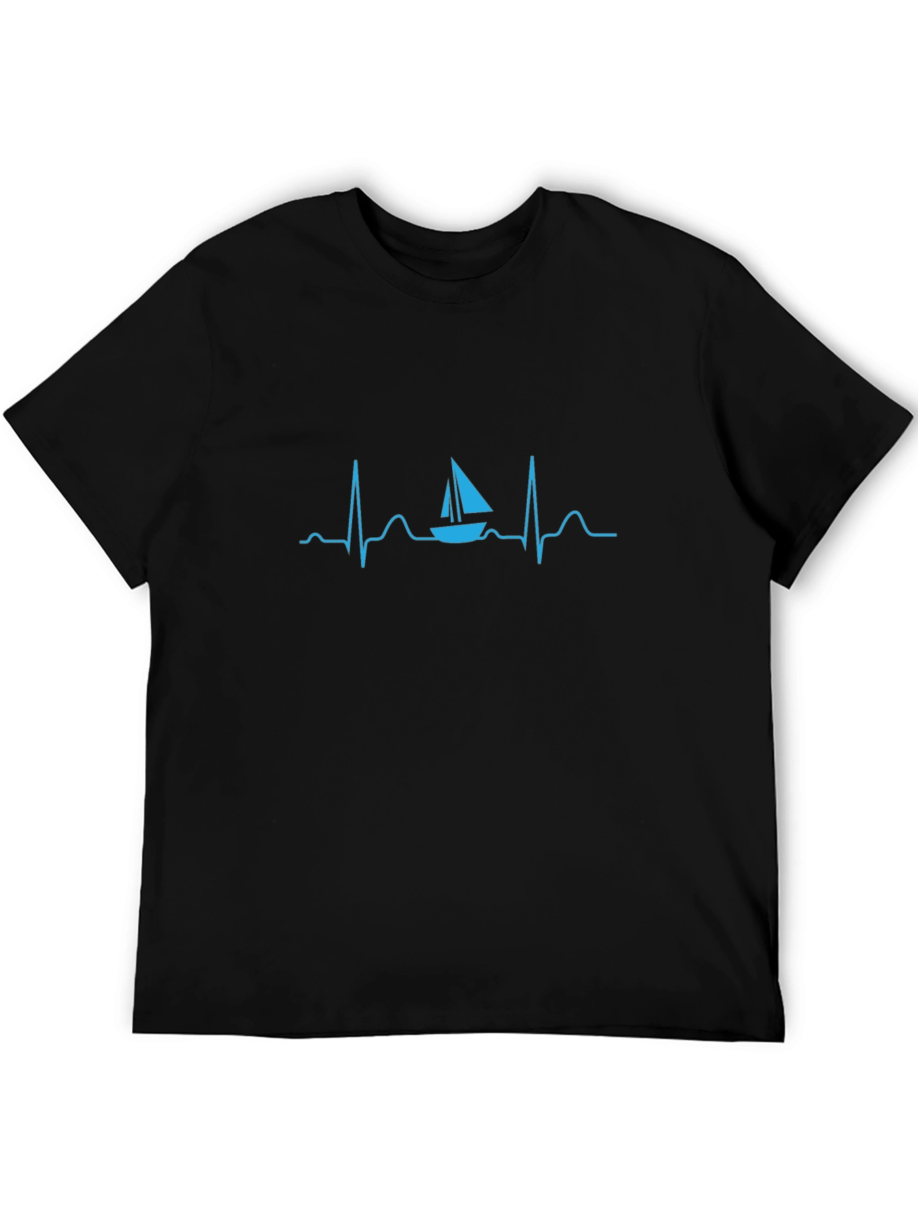 Sailboat Heartbeat Graphic Tee - Black Cotton T-Shirt