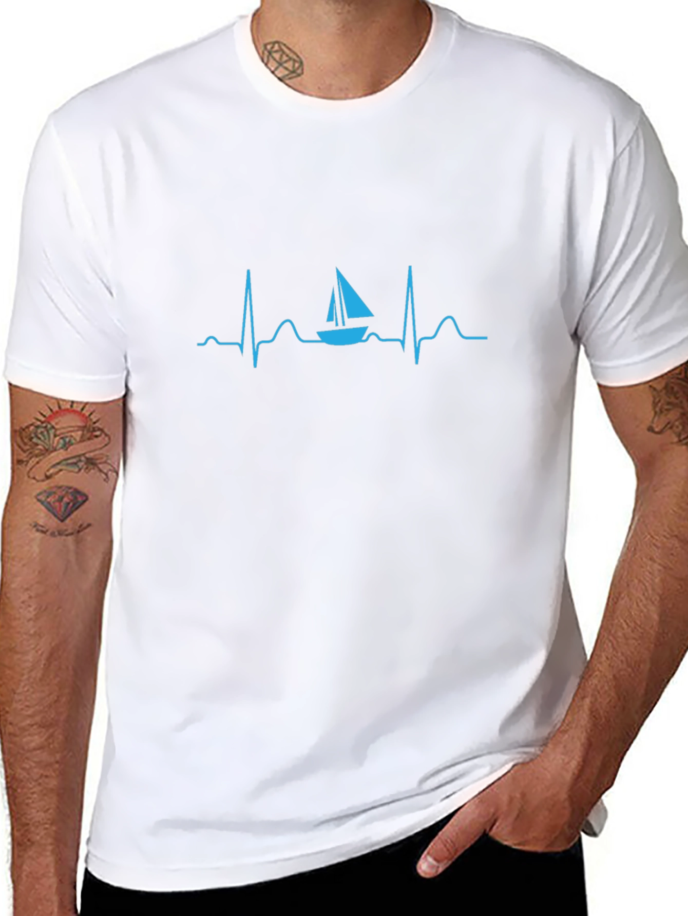 Sailboat Heartbeat Graphic Tee - Black Cotton T-Shirt