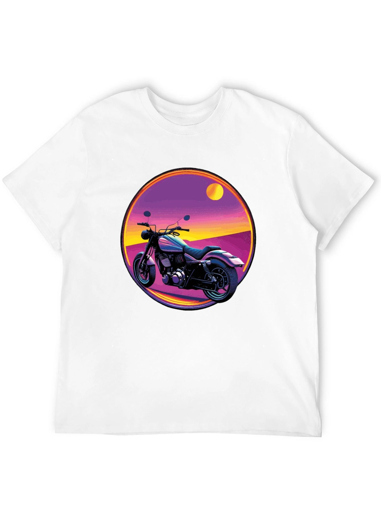 Retro Motorcycle Graphic Tee - Black Cotton T-Shirt