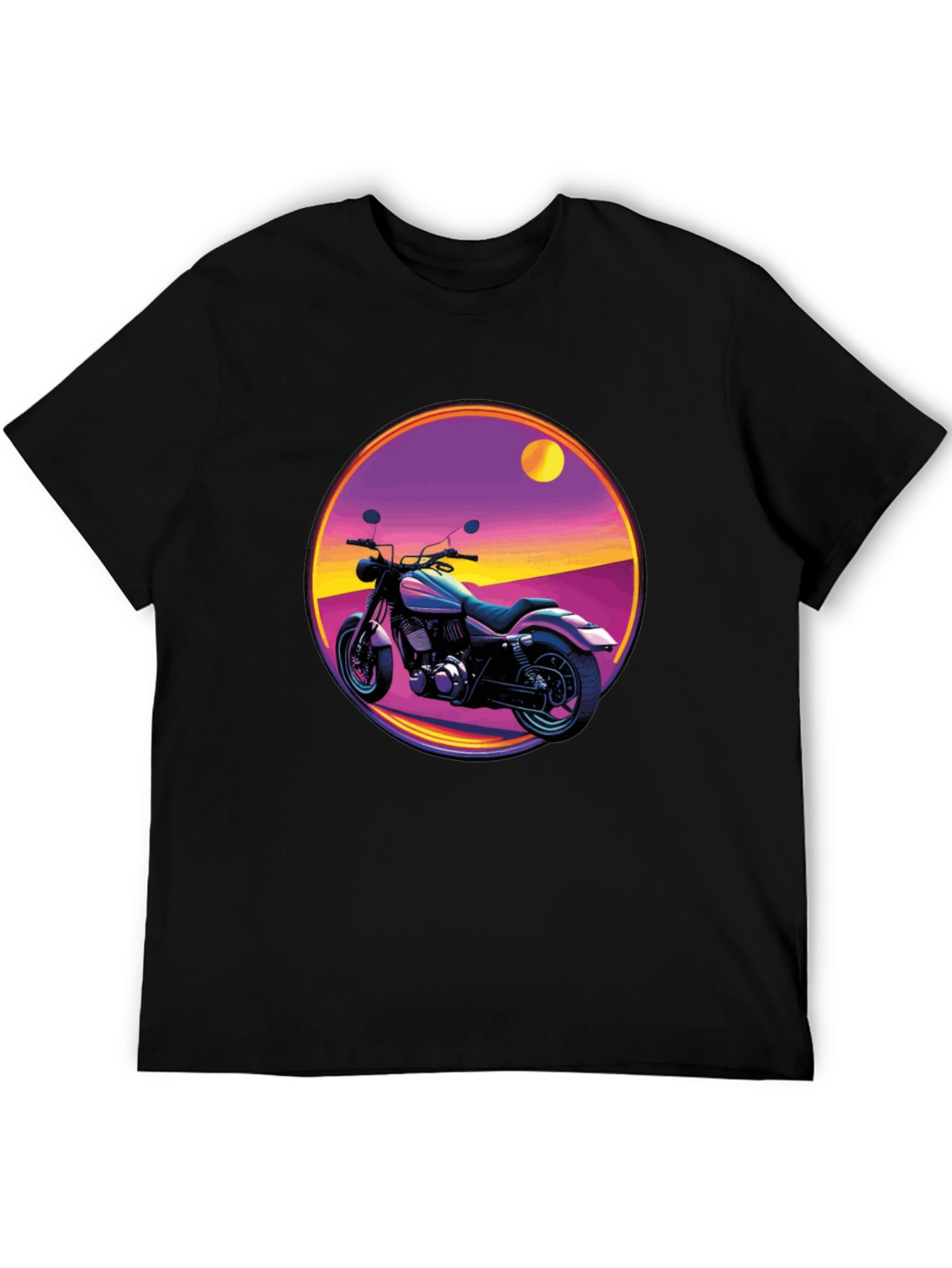 Retro Motorcycle Graphic Tee - Black Cotton T-Shirt