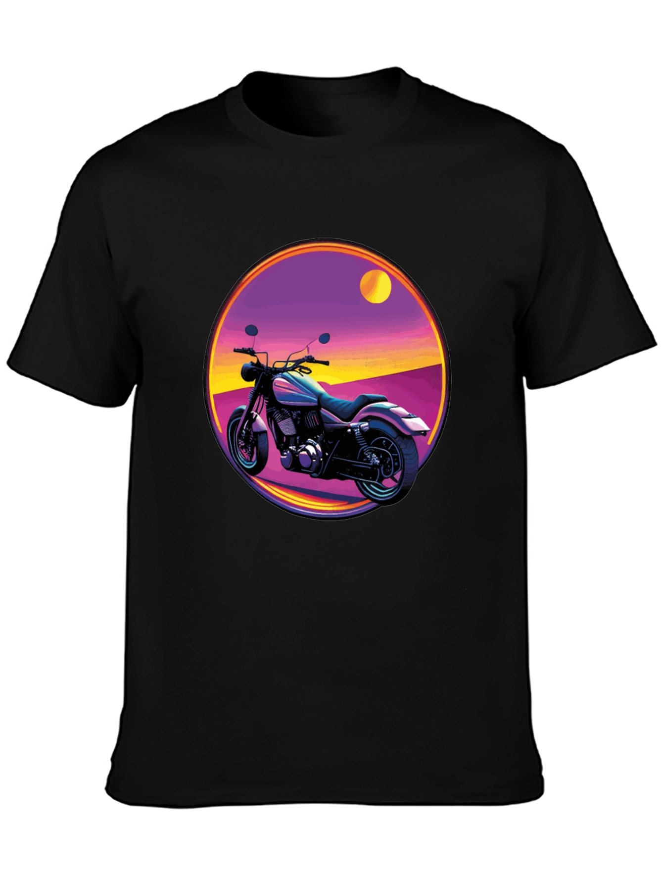Retro Motorcycle Graphic Tee - Black Cotton T-Shirt