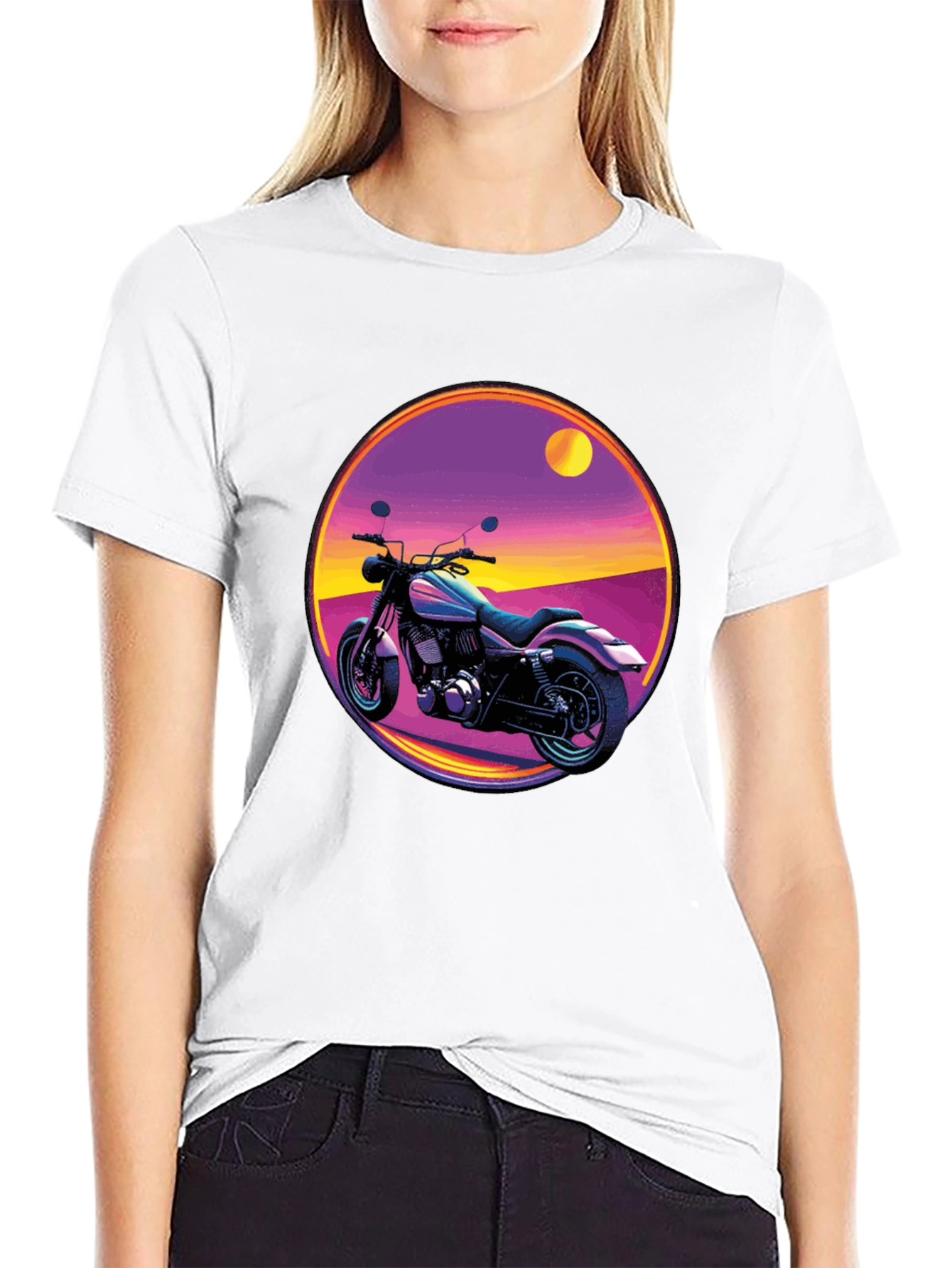 Retro Motorcycle Graphic Tee - Black Cotton T-Shirt