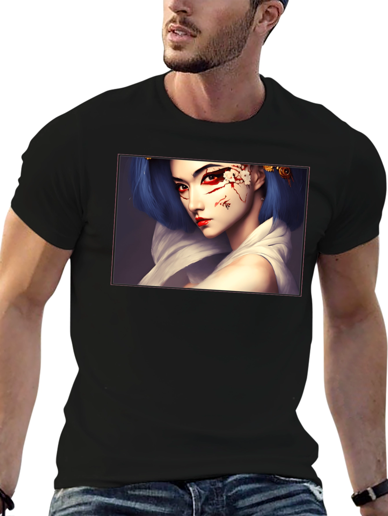 Geisha Art Graphic Black T-Shirt