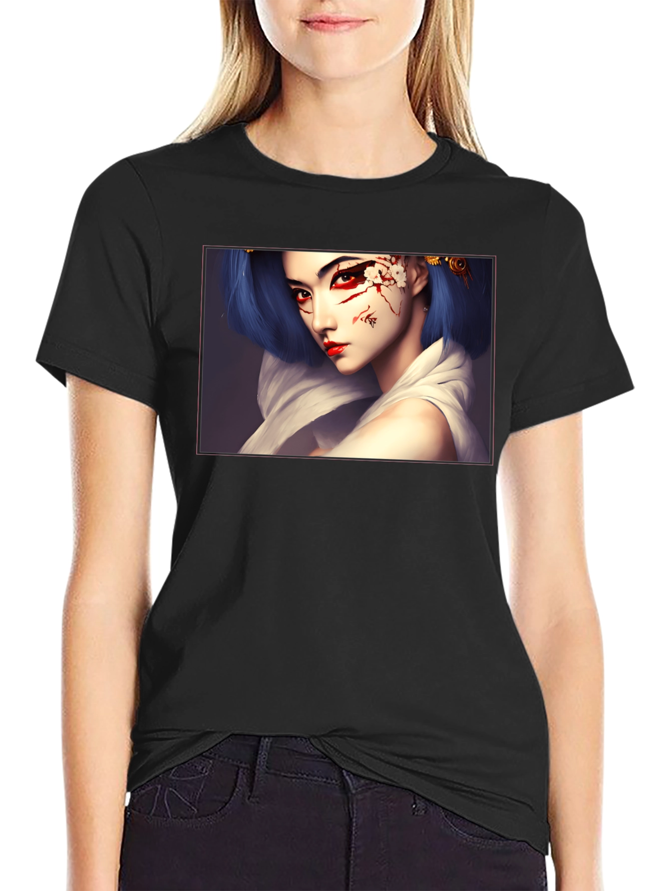 Geisha Art Graphic Black T-Shirt