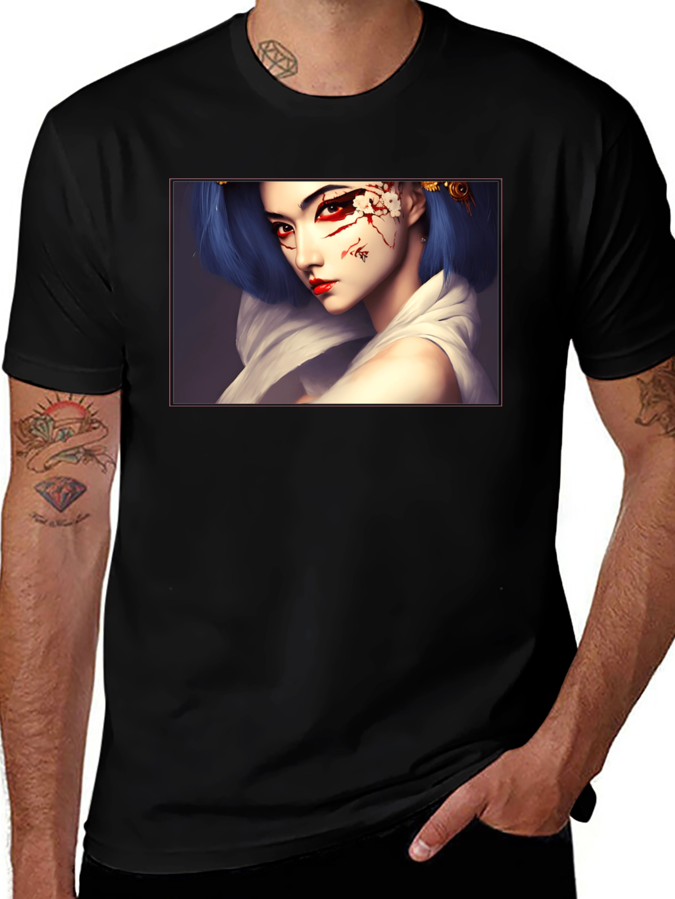 Geisha Art Graphic Black T-Shirt