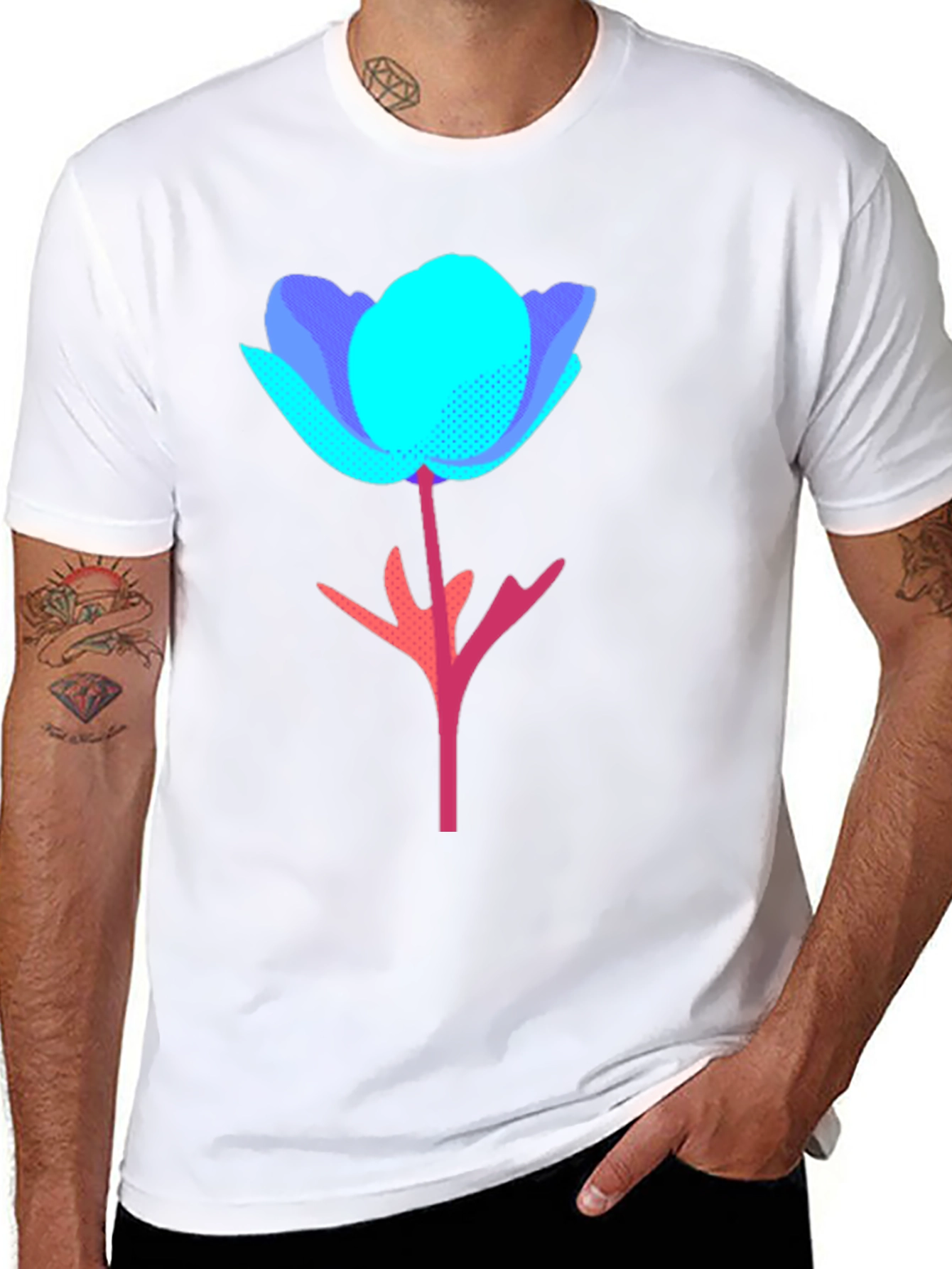 Abstract Floral Graphic Tee - Black Cotton Blend