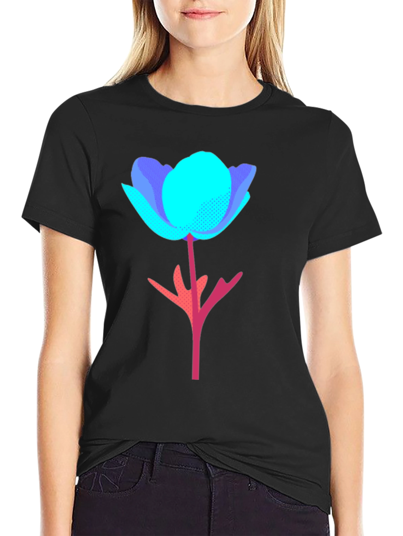 Abstract Floral Graphic Tee - Black Cotton Blend