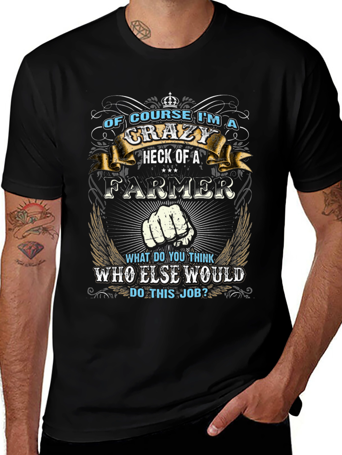 Crazy Farmer T-Shirt - Black Crew Neck Tee