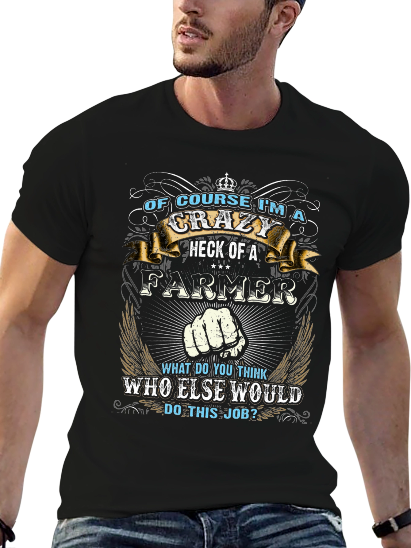 Crazy Farmer T-Shirt - Black Crew Neck Tee
