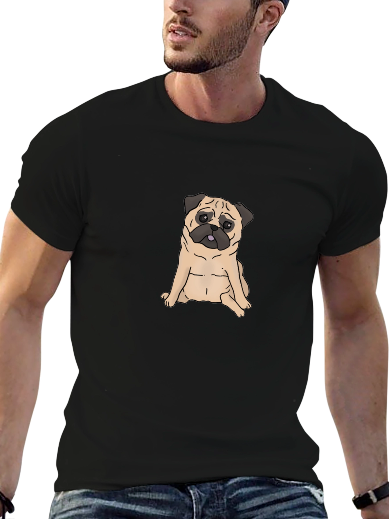 Pug Graphic Black T-Shirt - Cute Dog Tee