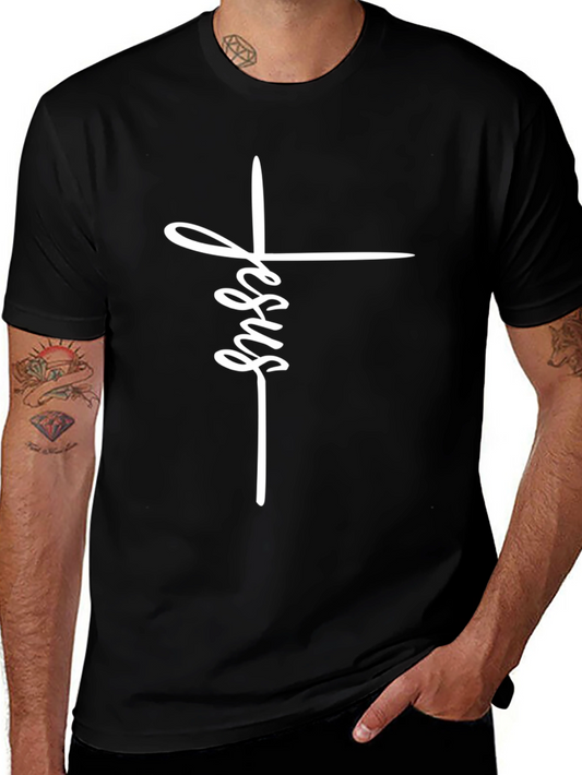 Jesus Cross Graphic T-Shirt - Black Cotton Blend