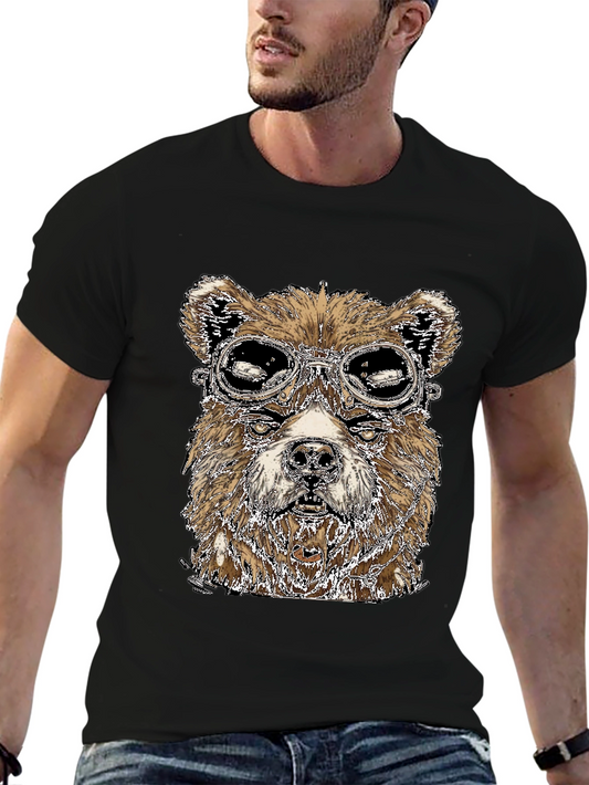 Aviator Bear Graphic Tee - Cool Black Shirt