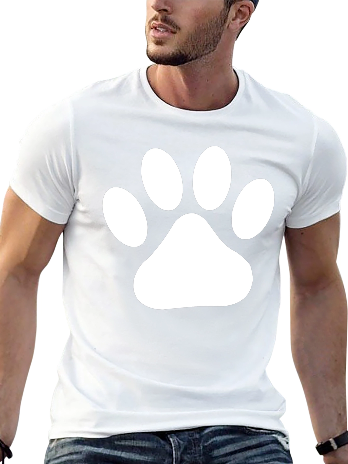 Black T-Shirt with White Paw Print Graphic