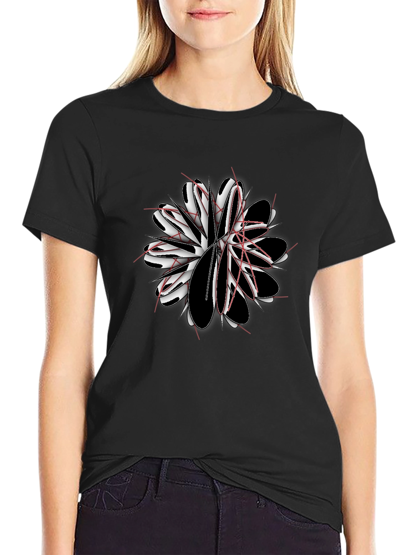 Abstract Flower Graphic Black T-Shirt